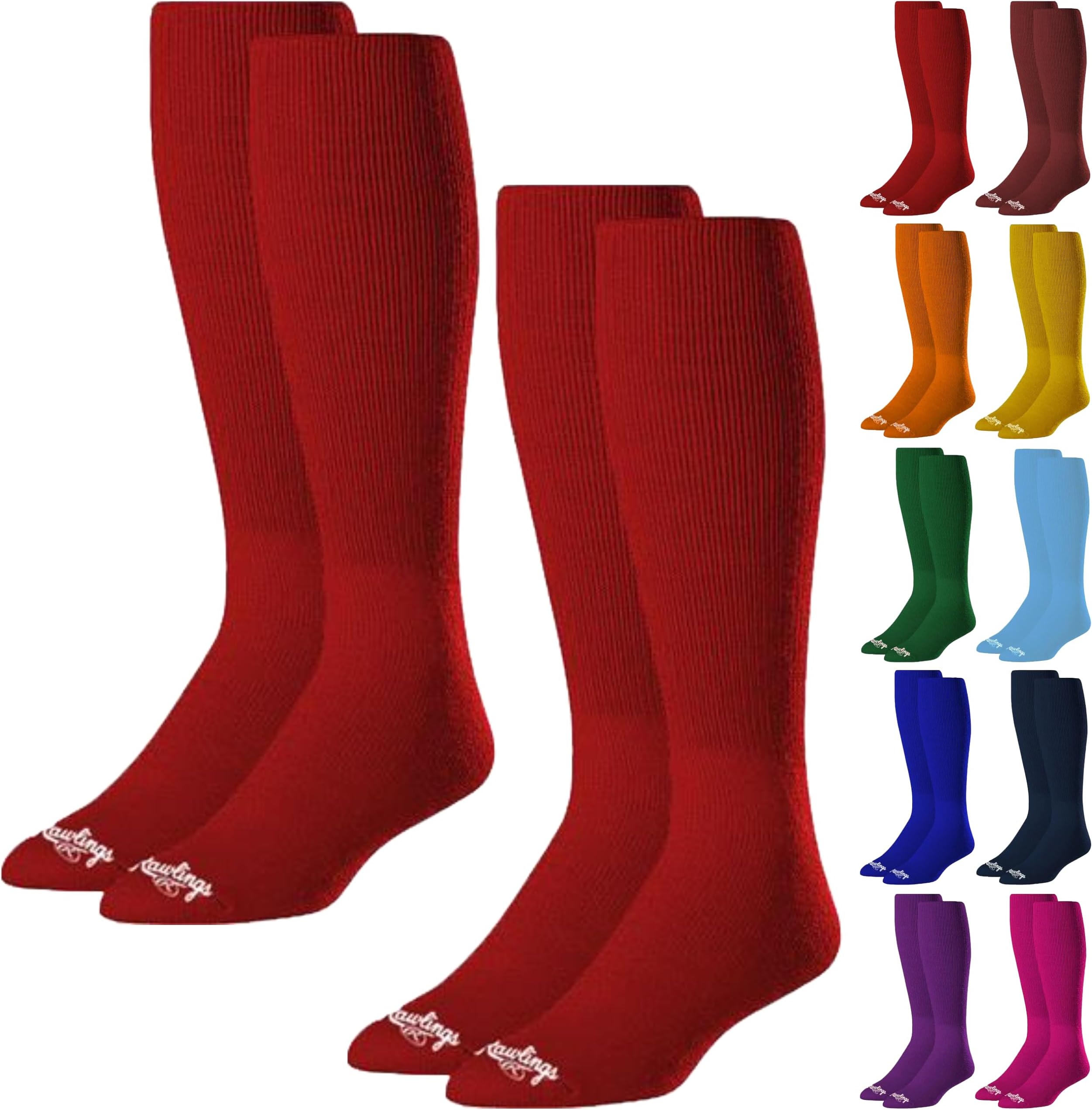 Rawlings SOCM-RED Baseball Socks 2 Pair (Medium/Scarlet Red)