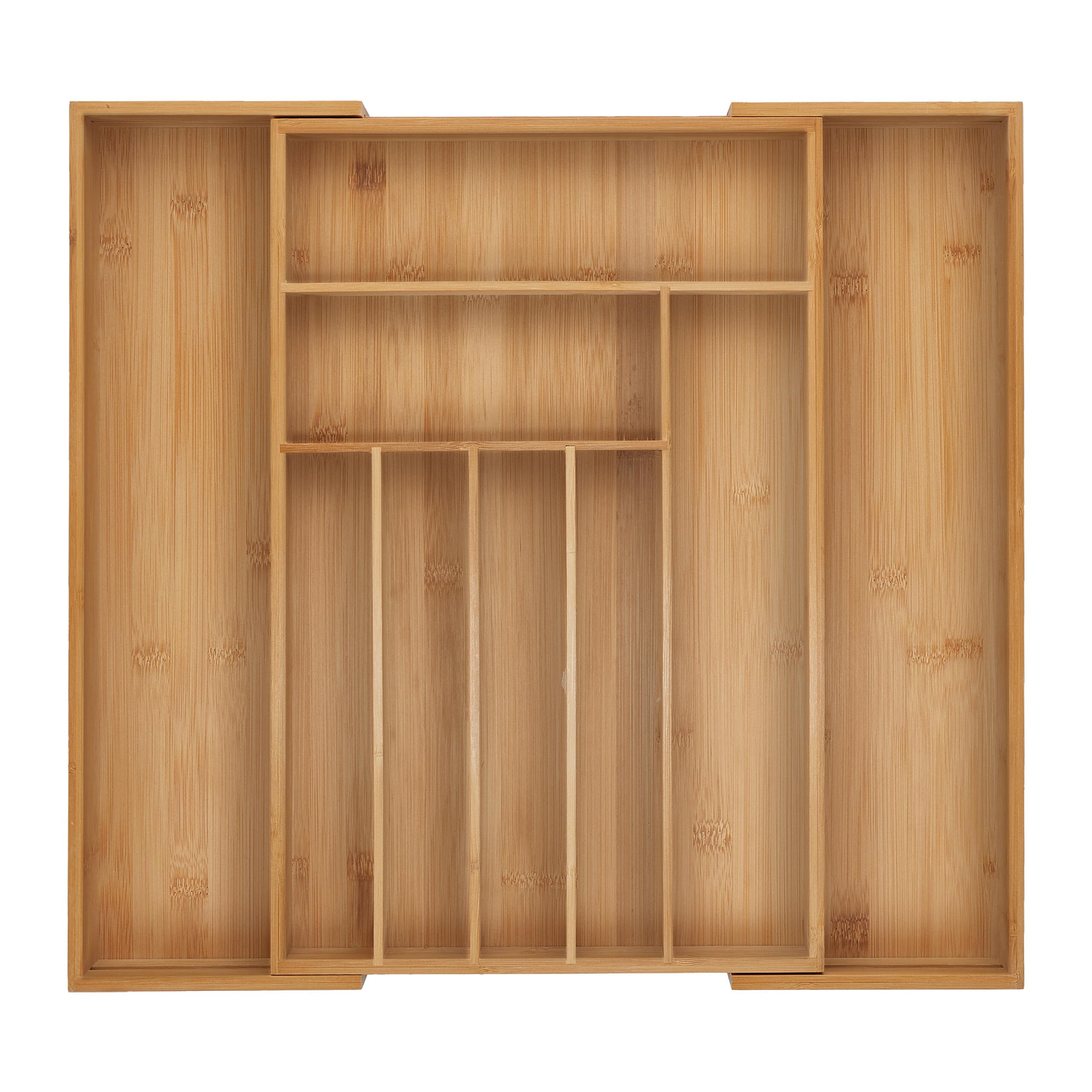 Relaxdays Cubertero, 7-9 Compartimentos, Organizador de Cubiertos Extensible, Cajón, 5 x 30,5-50 x 47 cm, Bambú, Natural