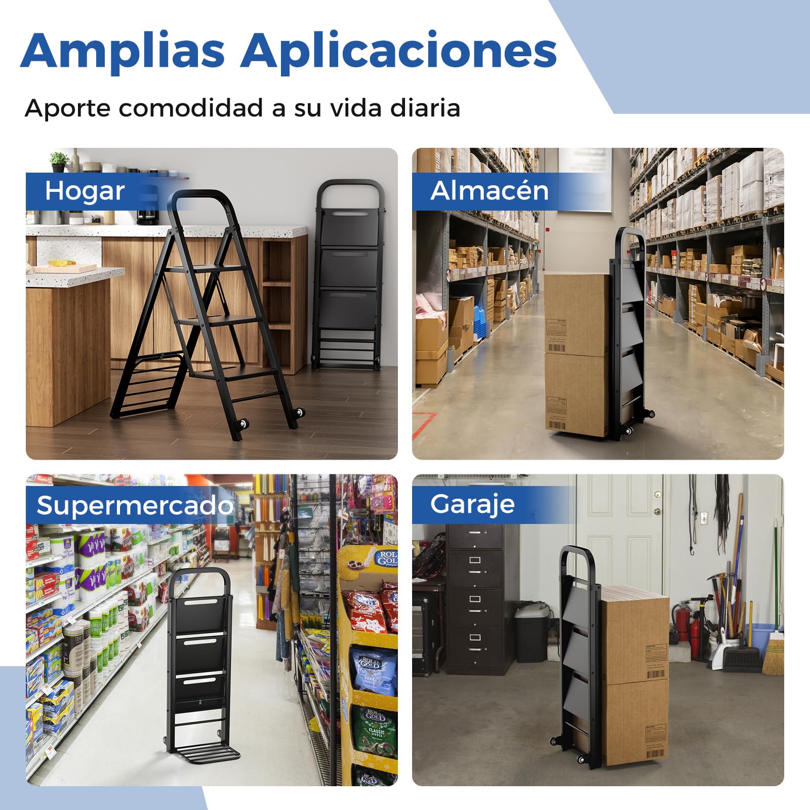 COSTWAY 2 en 1 Carretilla Plegable, Combinación de Carretilla de Mano & Escalera de 3 Peldaños, con 2 Ruedas y Bastidor Metálico Resistente, Carretilla Carga Máx 250 kg, Escalera Carga Máx 200 kg