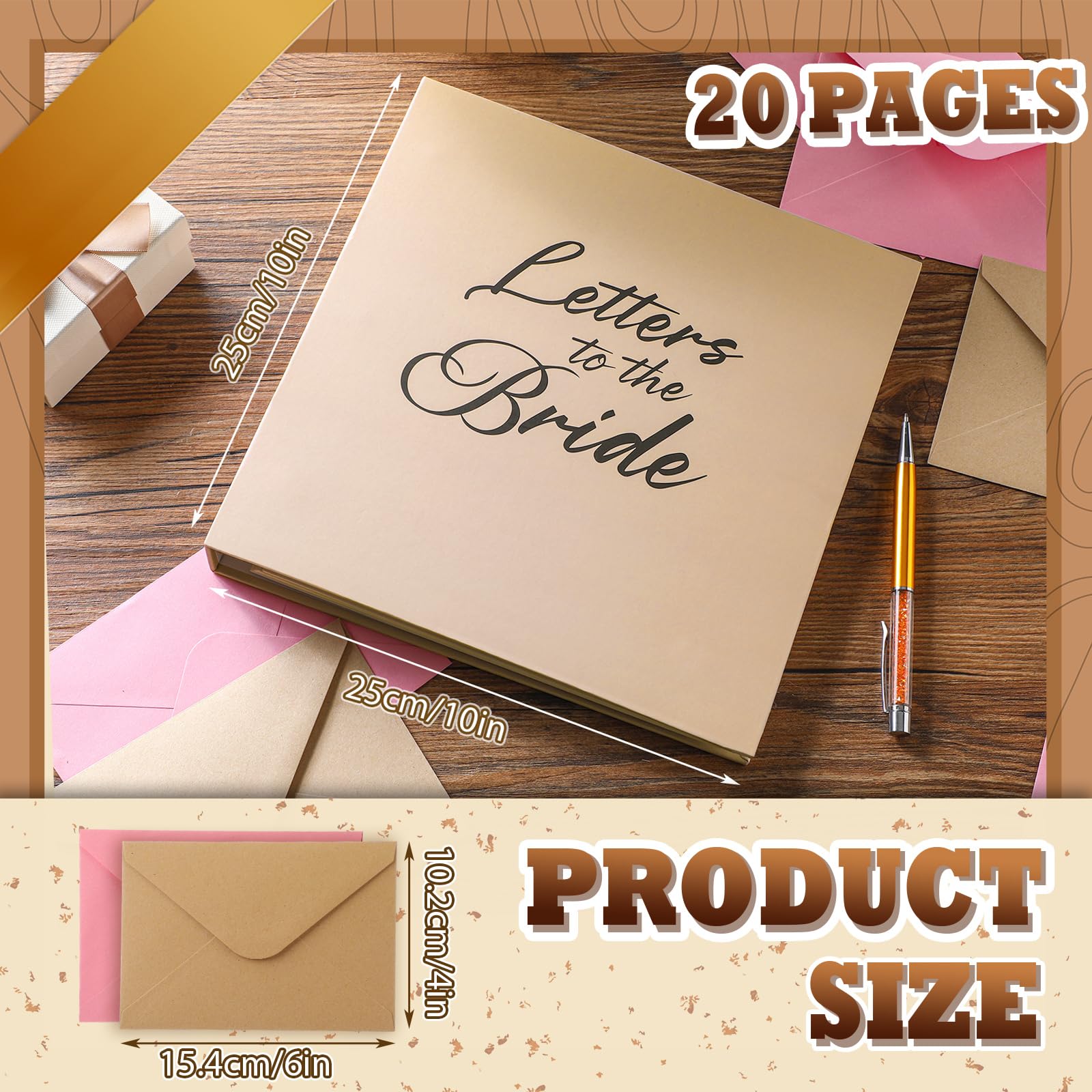 Sabary Album photo en papier vierge avec 20 enveloppes de 10 x 15 cm - Lettres à la mariée - Album photo de mariage - Album souvenir de mariage - Album souvenir de mariage