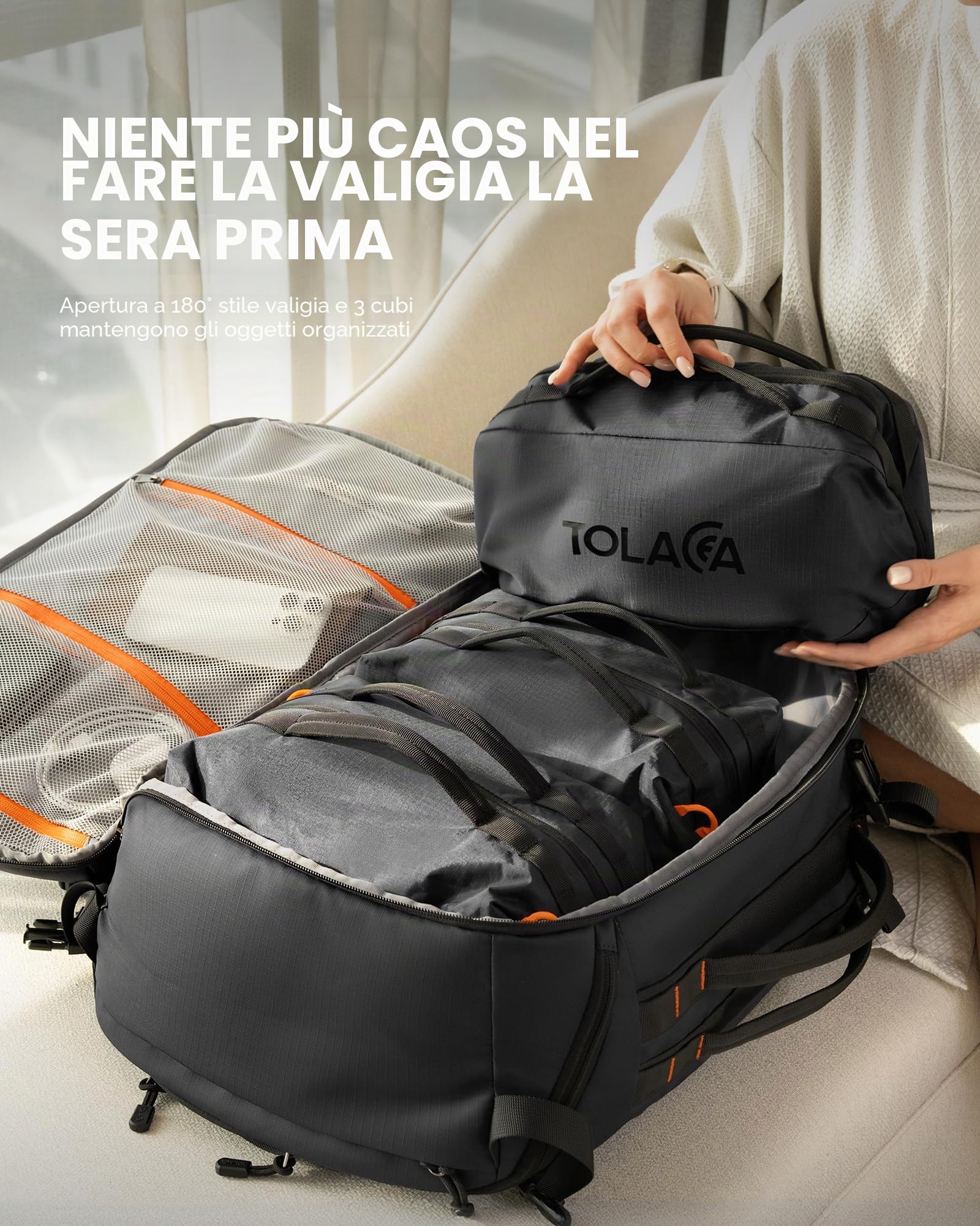 Tolaccea Zaino da Viaggio Grande 40L, Bagaglio a Mano PC 16 Pollici