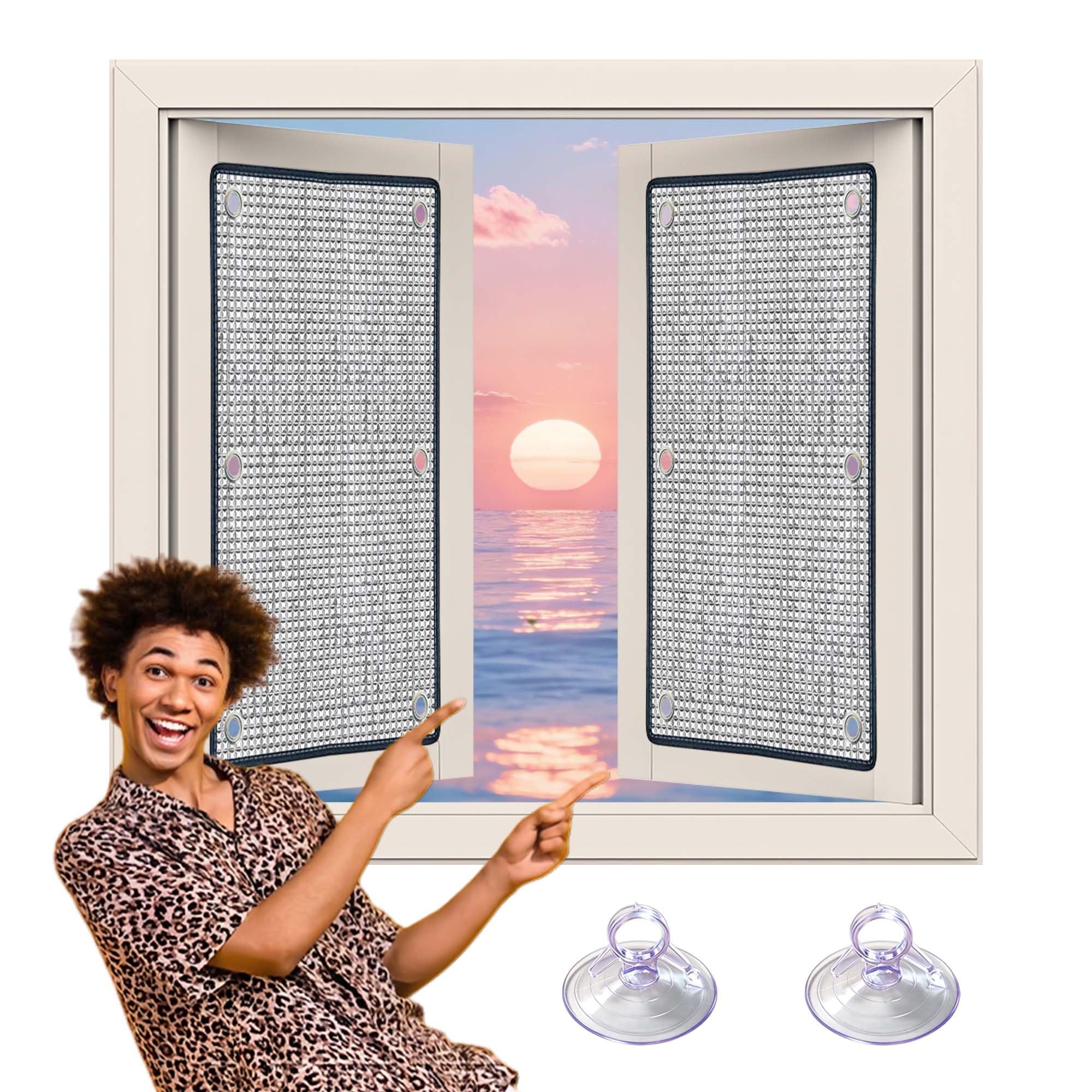 Thermofolie Fenster 60 x 70 cm Hitzeschutz Aluminiumfolie Isolierfolie mit Saugnapf für Das Heimbüro Garage Schlafzimmer, Silber