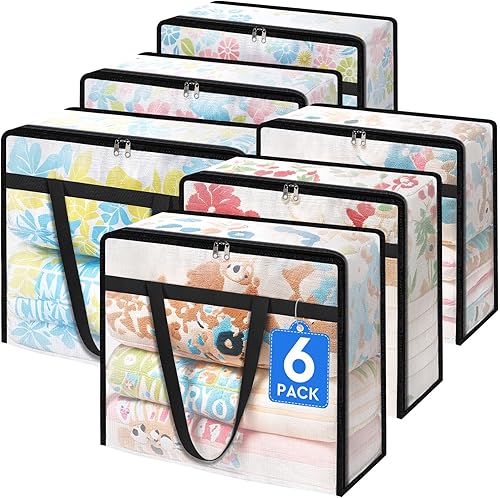 Miniatura 15 de Paquete de 6 bolsas de almacenamiento transparentes para edredón, ropa y ropa de cama, almacenamiento de mantas de plástico con cremallera y asa,