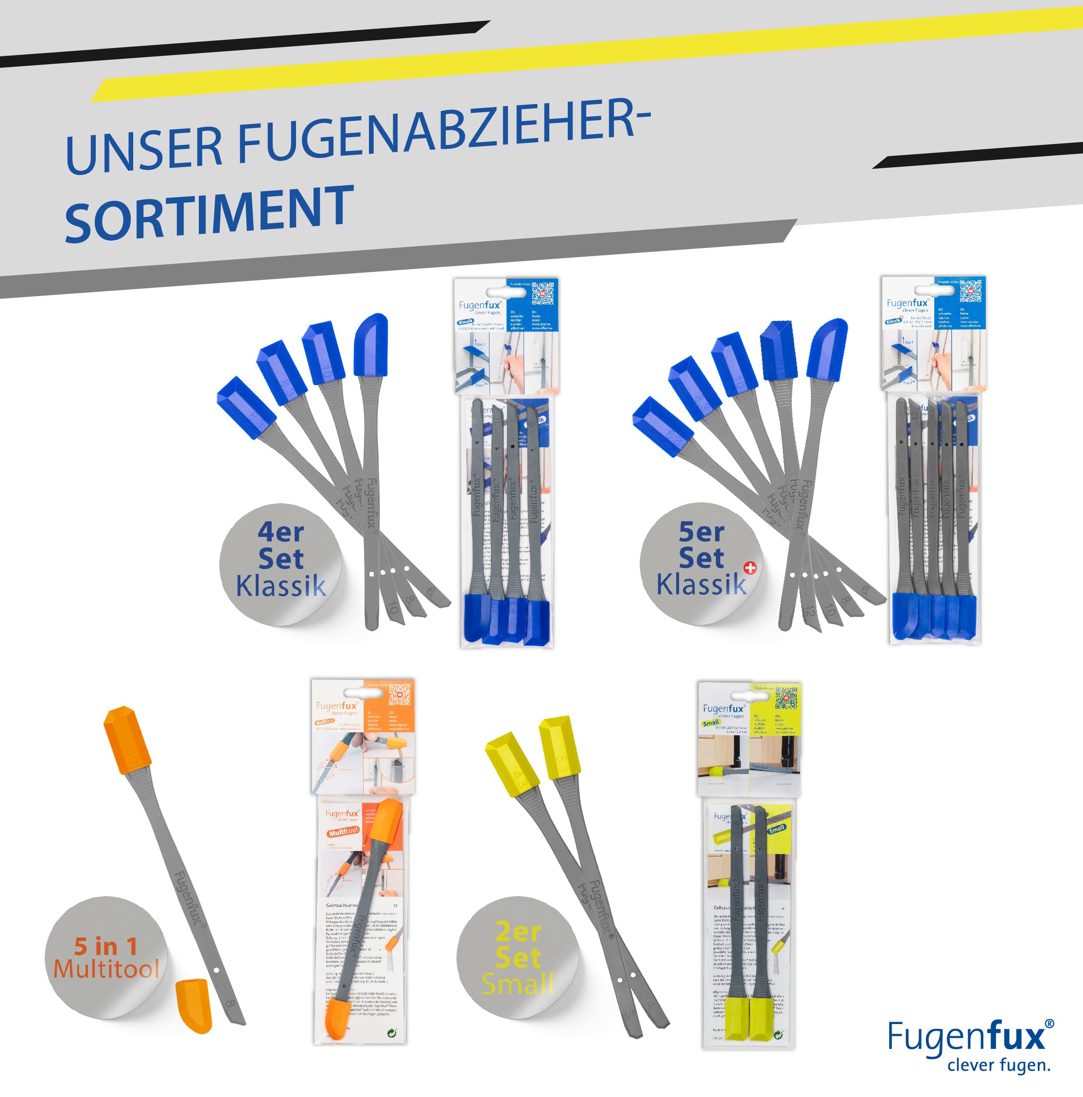 FUGENFUX® SMALL NUOVO | Speciali estrattori per fughe piccole | Set da 2 con dimensioni 4,3 e 5,3 mm | Punta magica rivoluzionaria per punti più stretti (modello 2024)