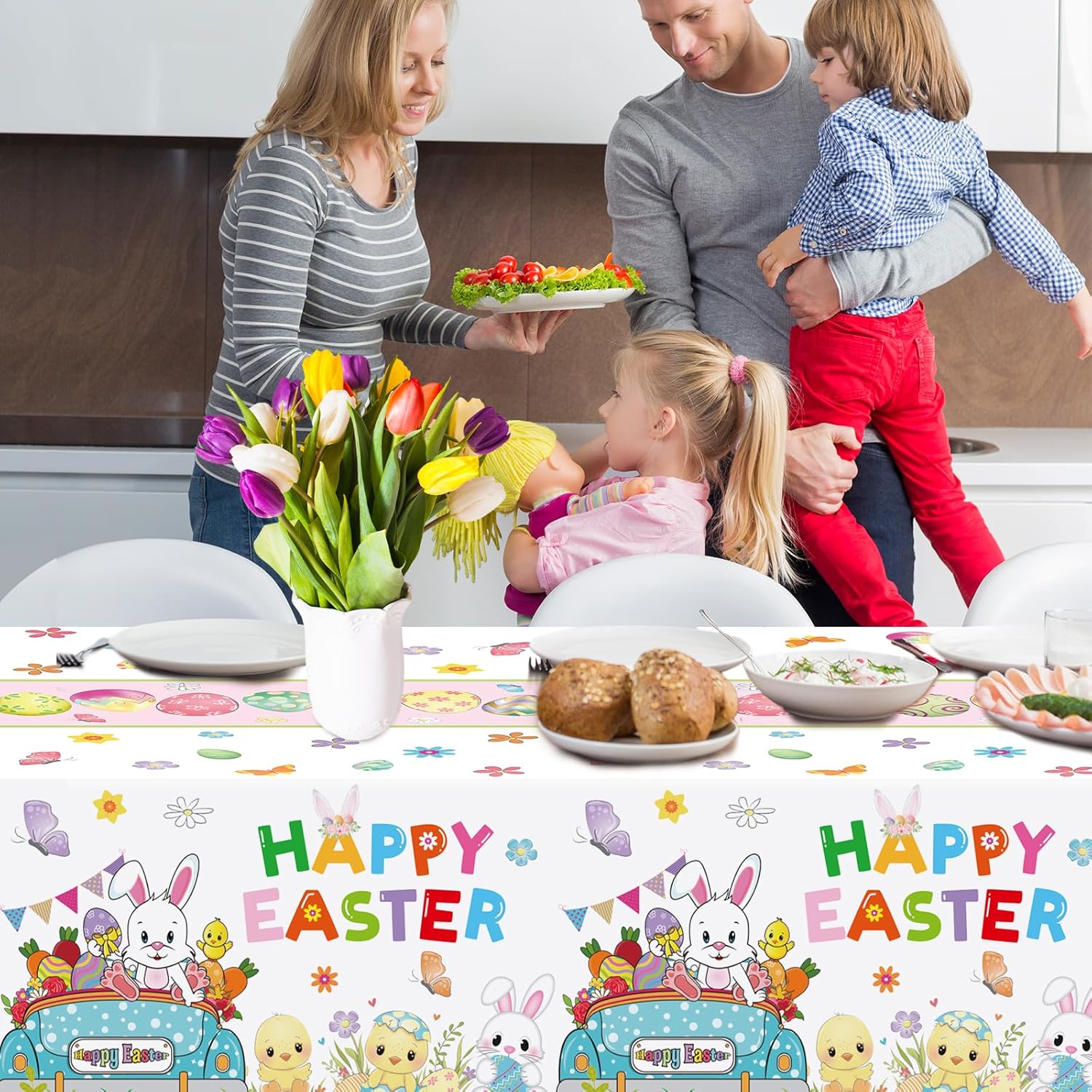 ceiba tree Easter Tablecloths Disposable Plastic 3 PCS Tablecloth Spring Party Supplies Table Decorations Decor 108 X 54 inch