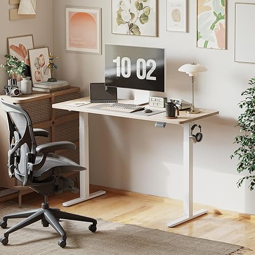 Miniatura 2 de Cubiker Escritorio de pie de 48 x 24 pulgadas mesa eléctrica ajustable en altura de pie escritorio de pie con tablero de empalme marco blanco y