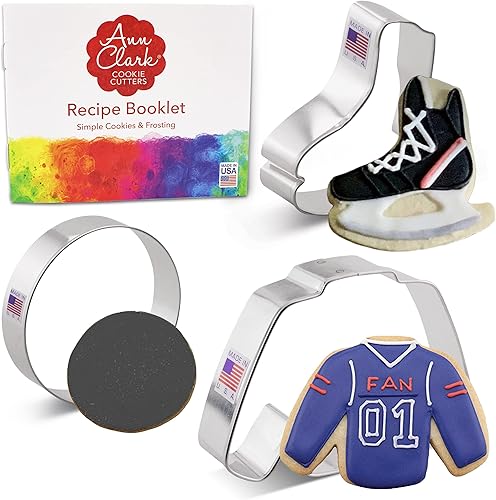 Ann Clark - Cortadores de galletas para hockey sobre hielo, juego de 3 piezas, fabricado en los Estados Unidos, camiseta, patín sobre hielo, disco