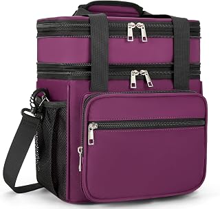 HSHRISH Expandable Lunch Box for Women, Double Deck Large Insulated Lunch Bag Women Leakproof Durable Lunch Cooler Tote Bag, Lightweight Cute Lunchbox for Work Outdoor Travel, Purple