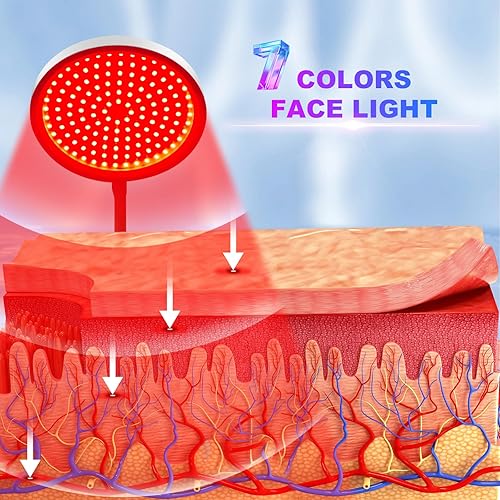 Miniatura 5 de Terapia de luz roja para cara y cuello, luz LED de 7 colores con base, luz roja LED para cara, cuello, rodilla, espalda