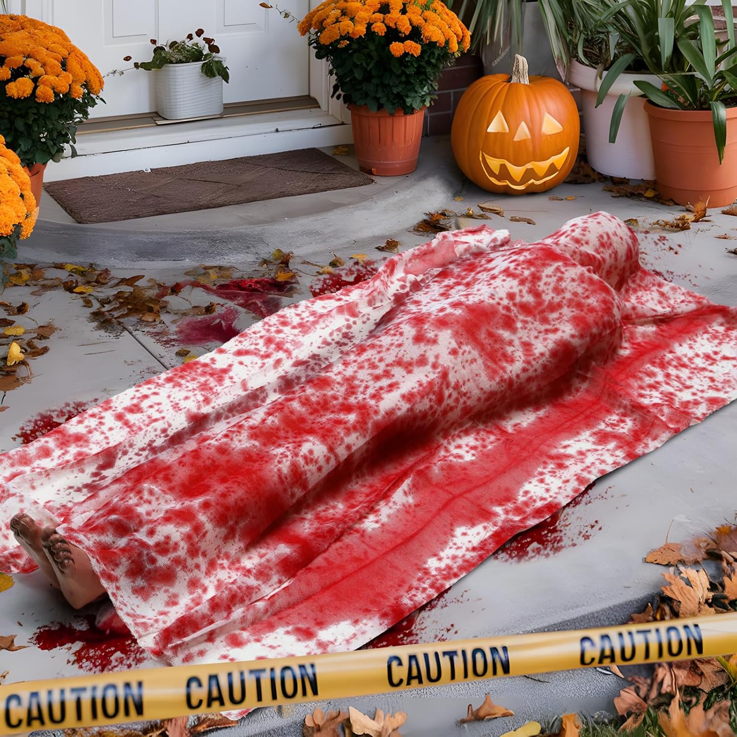 Halloween Decor – 5FT Bloody Corpse Prop, Lifesize Scary Dead Body Decoration for Indoor & Outdoor Haunted House, Yard & Party Supplies