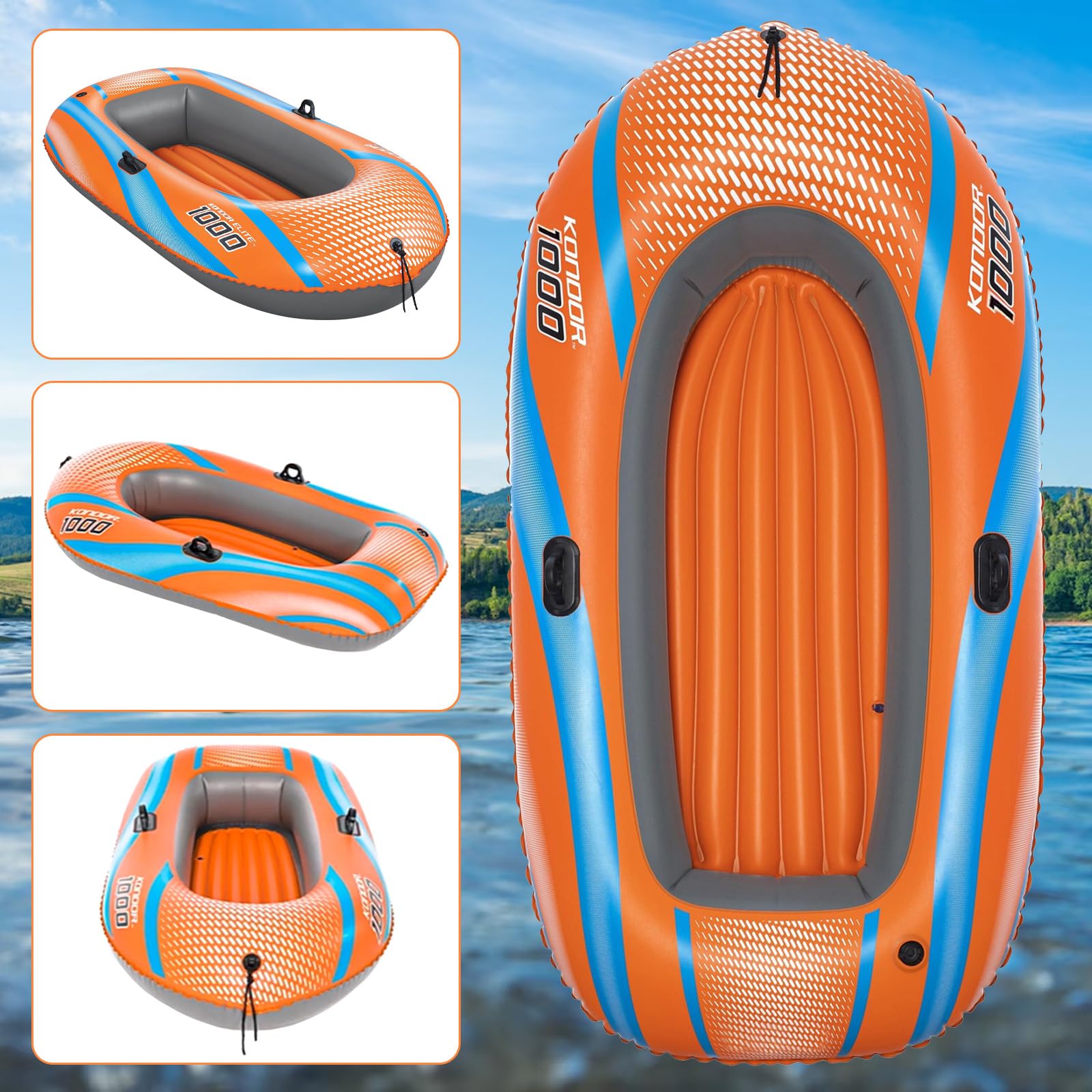 Barca da pesca gonfiabile per una persona, gonfiabile, in PVC 1100D, con 3 camere d'aria, barca gonfiabile, piccola barca, gonfiabile, One-Man Raft, 149 x 85 x 38 cm