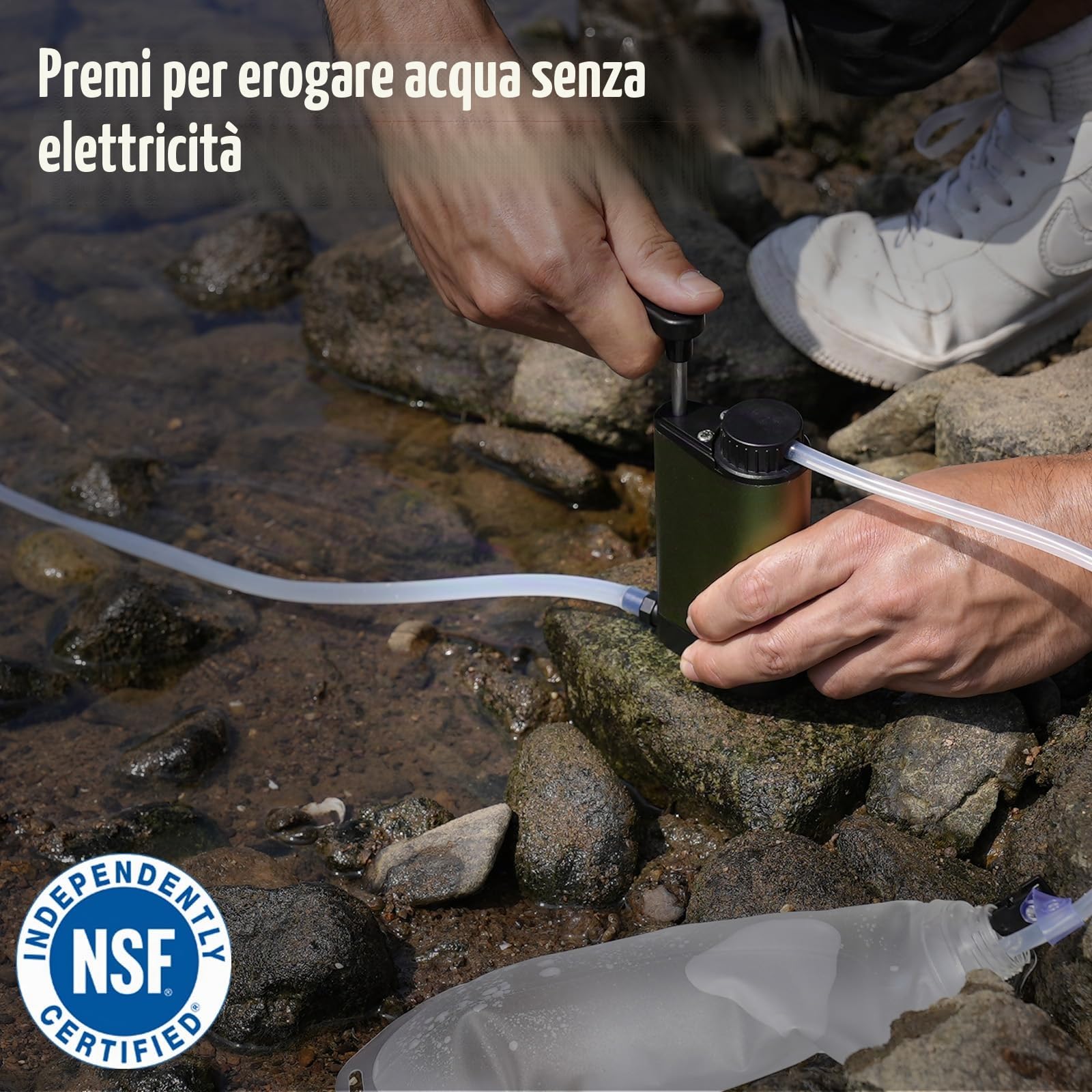 Filtro dell'acqua per esterni di sopravvivenza – Filtro acqua potabile in metallo con capacità di filtro da 6000 l depuratore d'acqua portatile per campeggio escursioni emergenze ecc. (Verde)