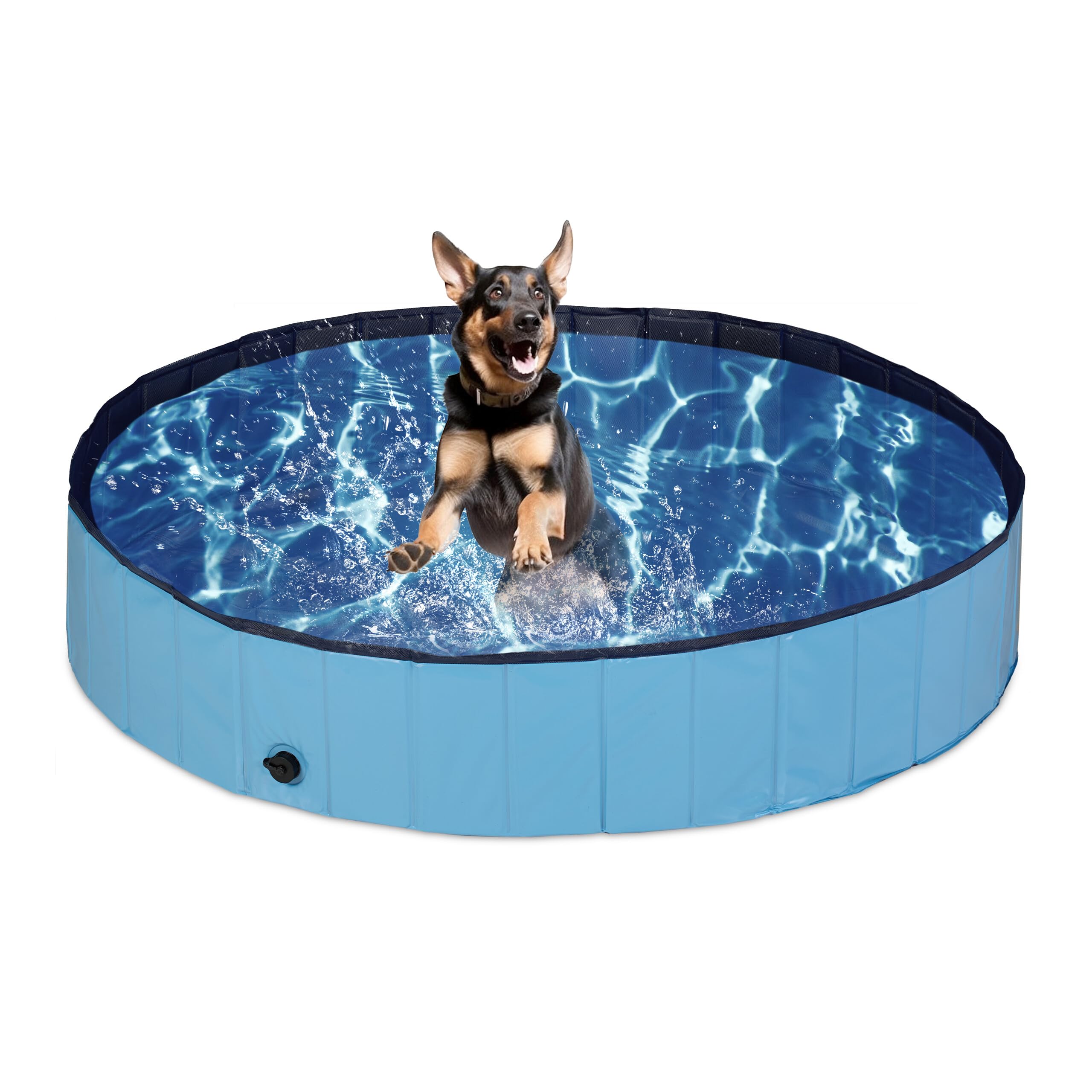 Relaxdays Piscina per Cani Taglia Media, 30x160 cm, Piscinetta Pieghevole con Scarico, Bagno in Giardino, PVC e MDF, Blu