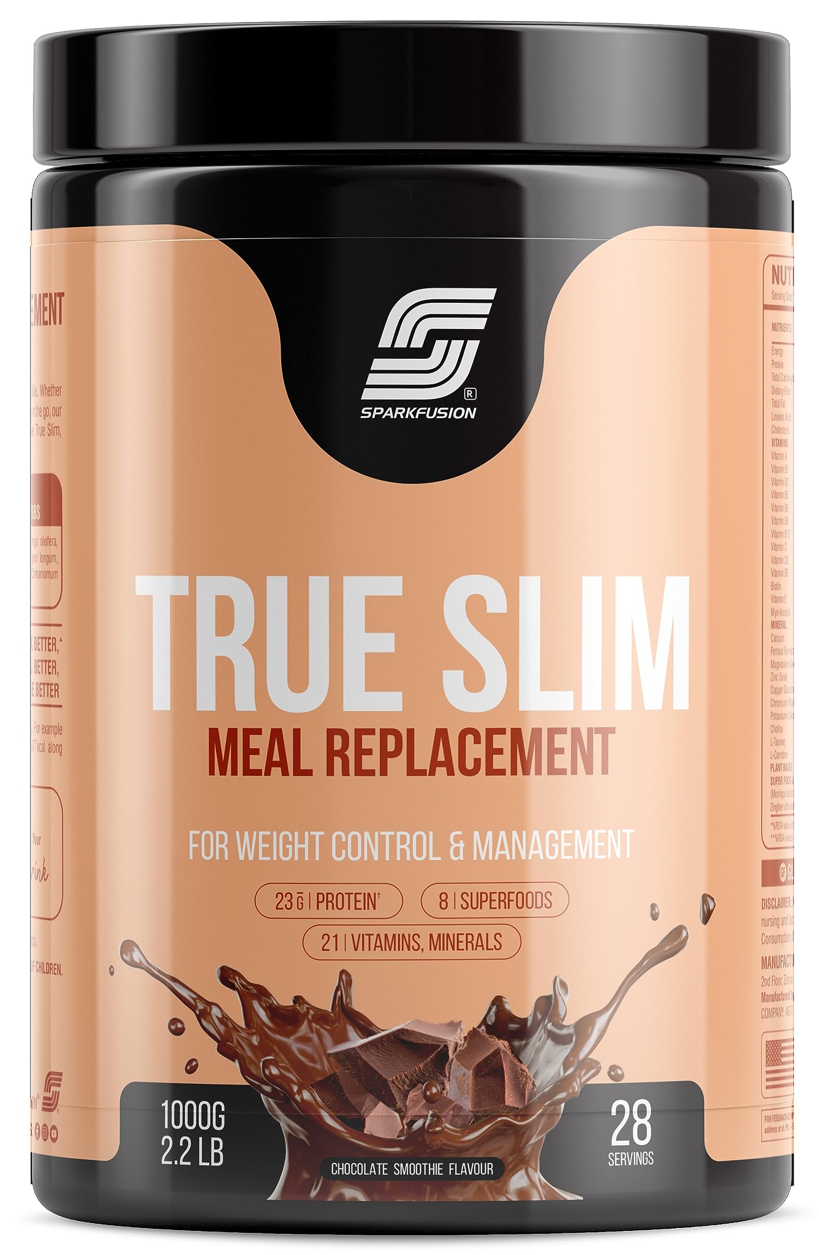 True Slim Protein Powder Meal Replacement Shake | For Weight Control And Management | With 8 Ayurvedic Superfood | Sugar Free | For Men and Women (1000 g (Pack of 1), Chocolate Smoothie)