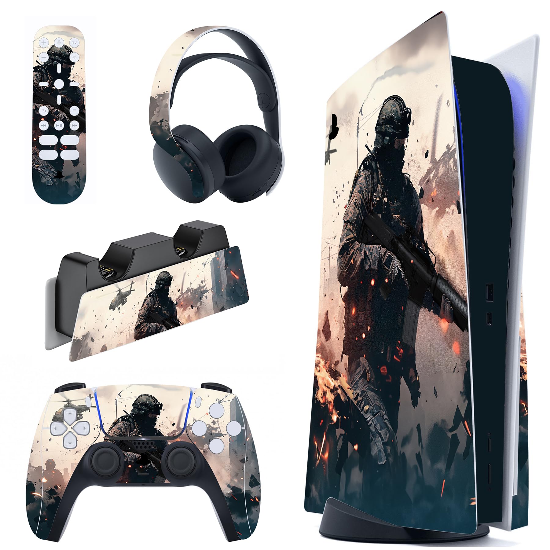 PlayVital Calcomanía Vinilo para ps5 Edición Disc - Pegatina Completa para Consola, Control, Estación de Recarga, Control Remoto y Audífonos, Skins Cubierta Protectora Adhesiva(Vanguardia Solitaria)