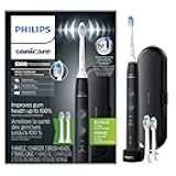 Philips Sonicare ProtectiveClean 5300 Rechargeable Electric Toothbrush, with Pressure Sensor, 3 Cleaning Modes, SmarTimer and QuadPacer, with 2 Bonus Brush Heads, Travel Case, Black, Model HX6423/34