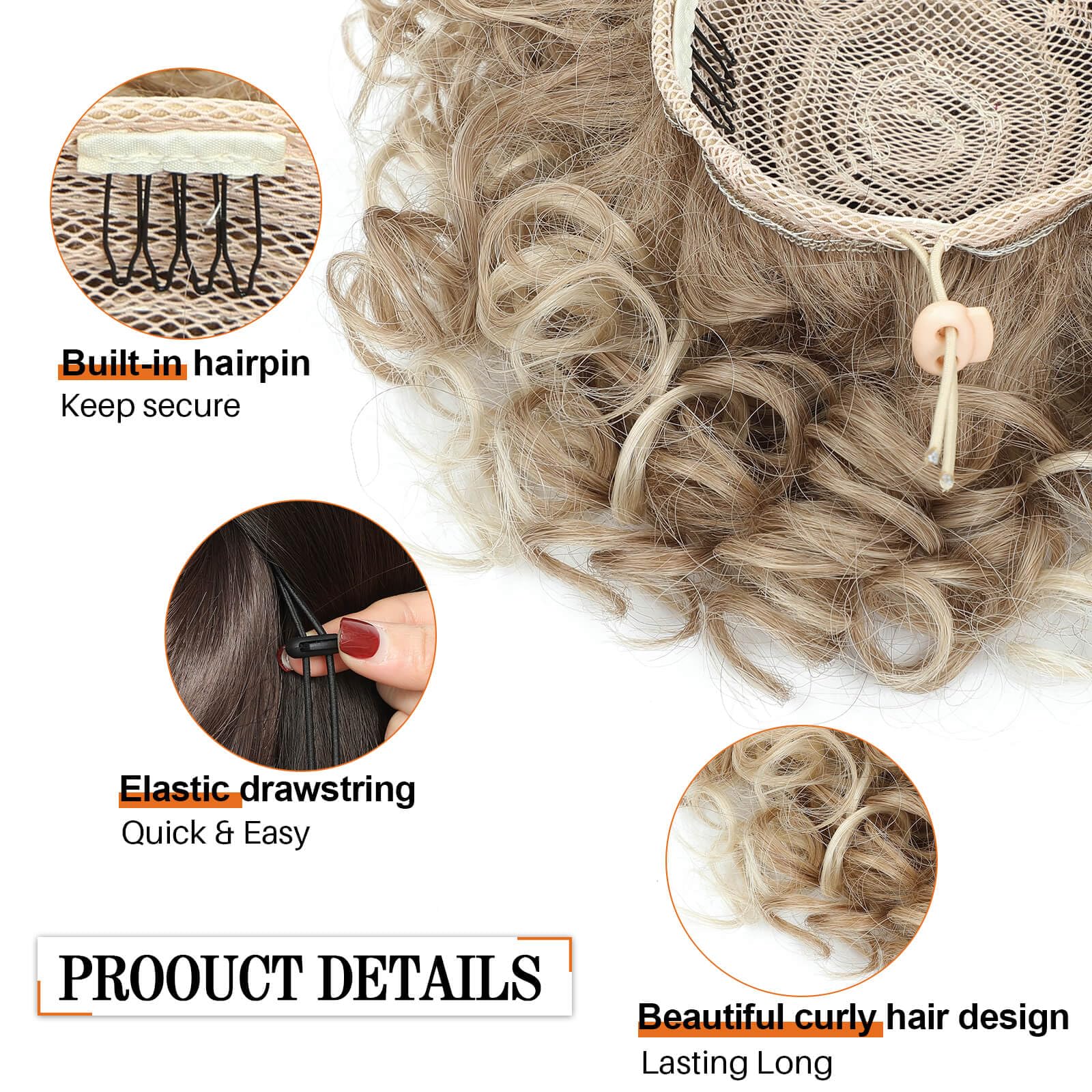 Flyroseing Elastic Drawstring Messy Bun Hair Piece, Short Curly Hair Bun Extensions - Image 4