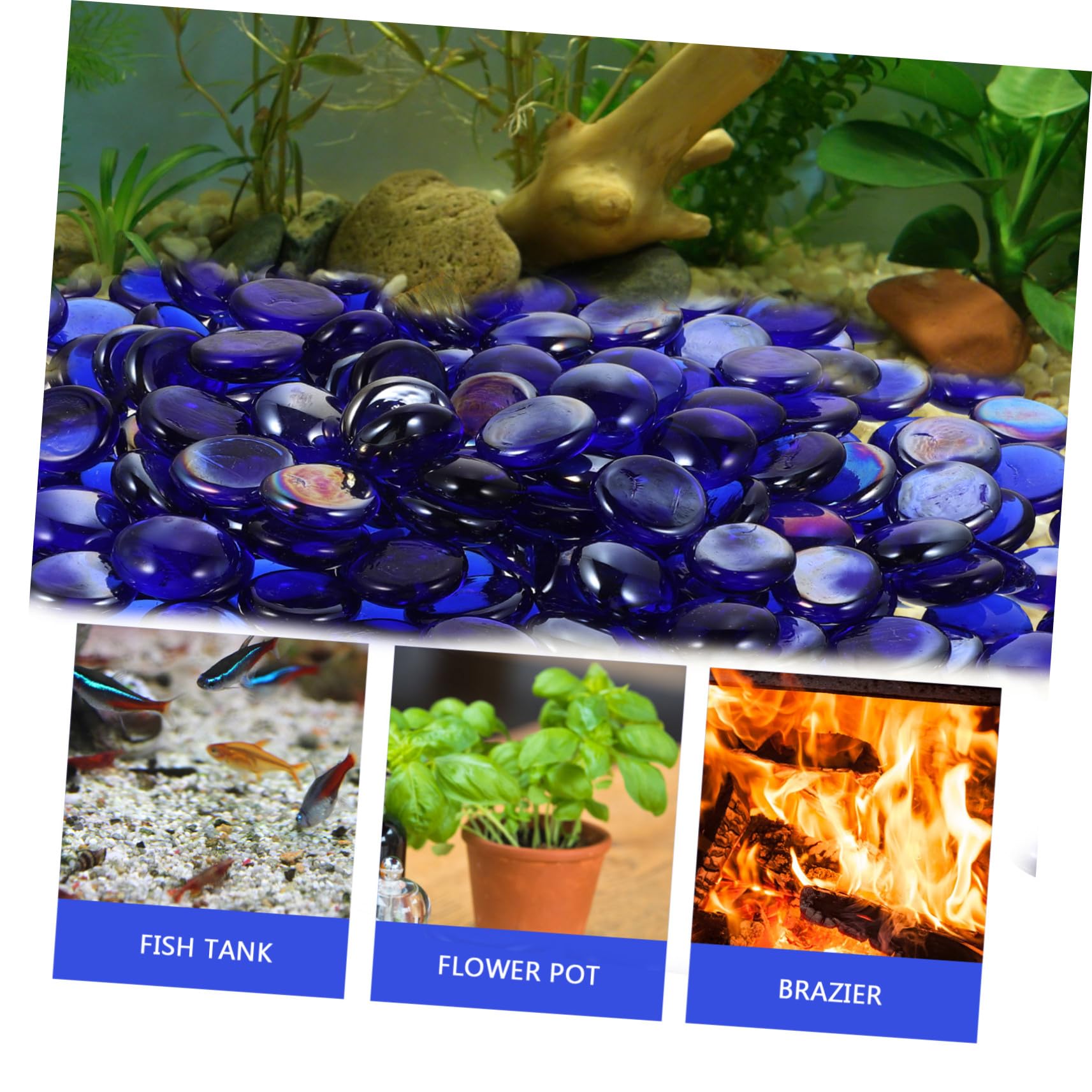 de Décoratives Bleu Profond Galets pour Aquarium Ignifuges pour Foyer Cheminée et Bassin Ornements Durables et Réutilisables pour Décoration Intérieure et Extérieure