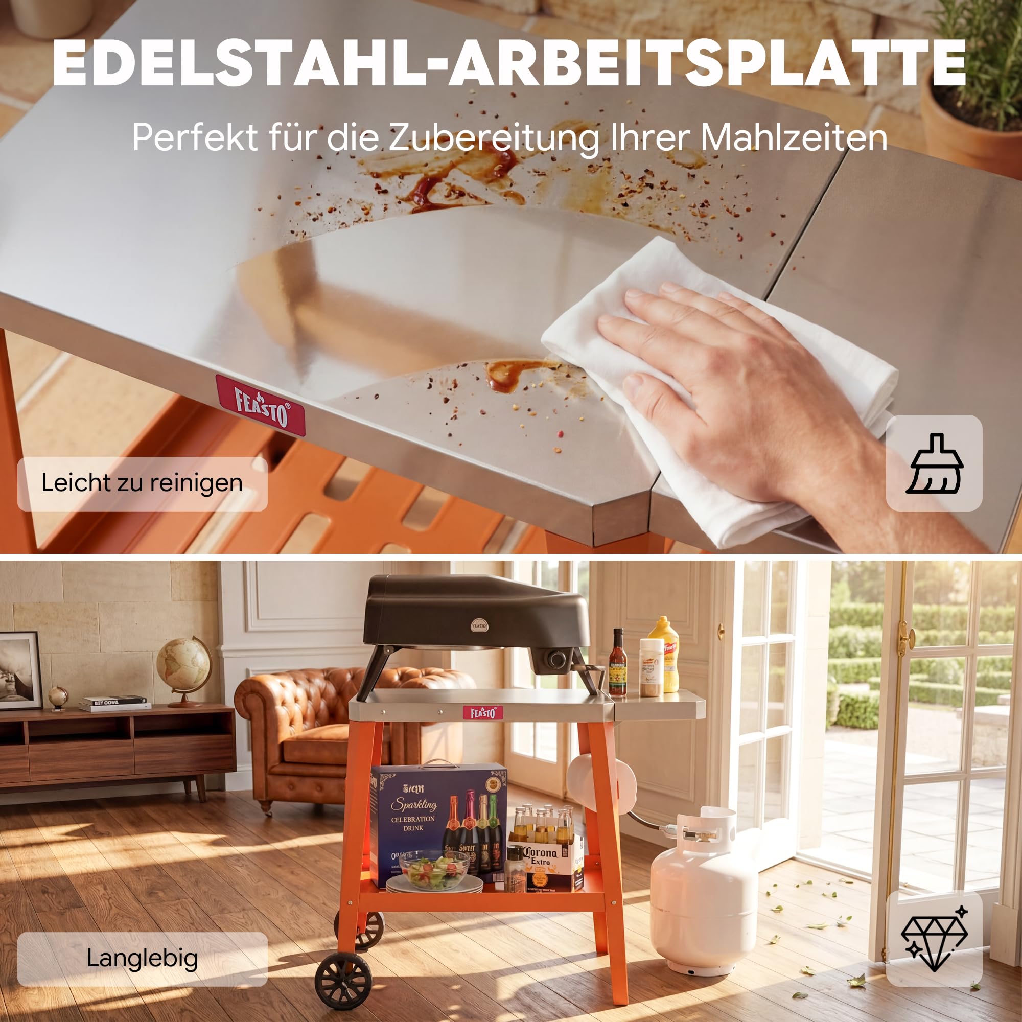Grillwagen Outdoor wetterfest Servierwagen Pizzatisch Pizzaofen Tisch