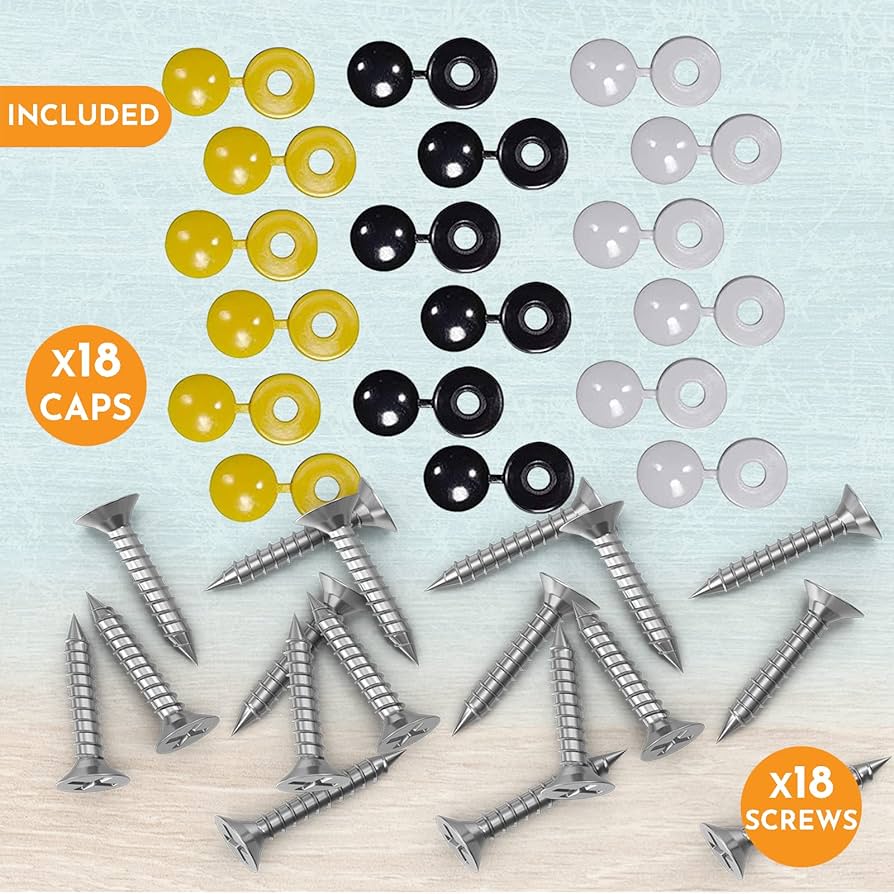 32 NUMBER PLATE CAR FIING FITTING KIT 32 SCREWS HINGE CAPS YELLOW