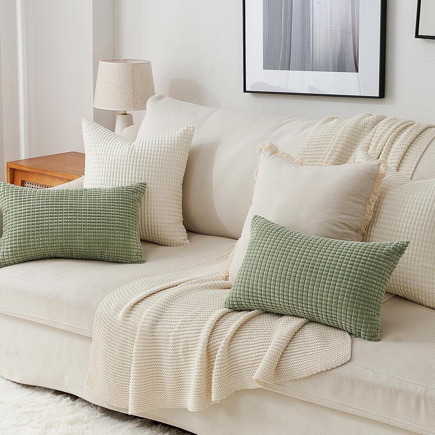 Topfinel Cream White Decorative Throw Pillow Covers 18x18 Inch Set of 4 for Living Room Couch Bed Sofa, Boho Natural Farmhouse Home Decor, Soft Plush Corduroy Cute Square Beige Cushion Case 45x45 cm - Image 8