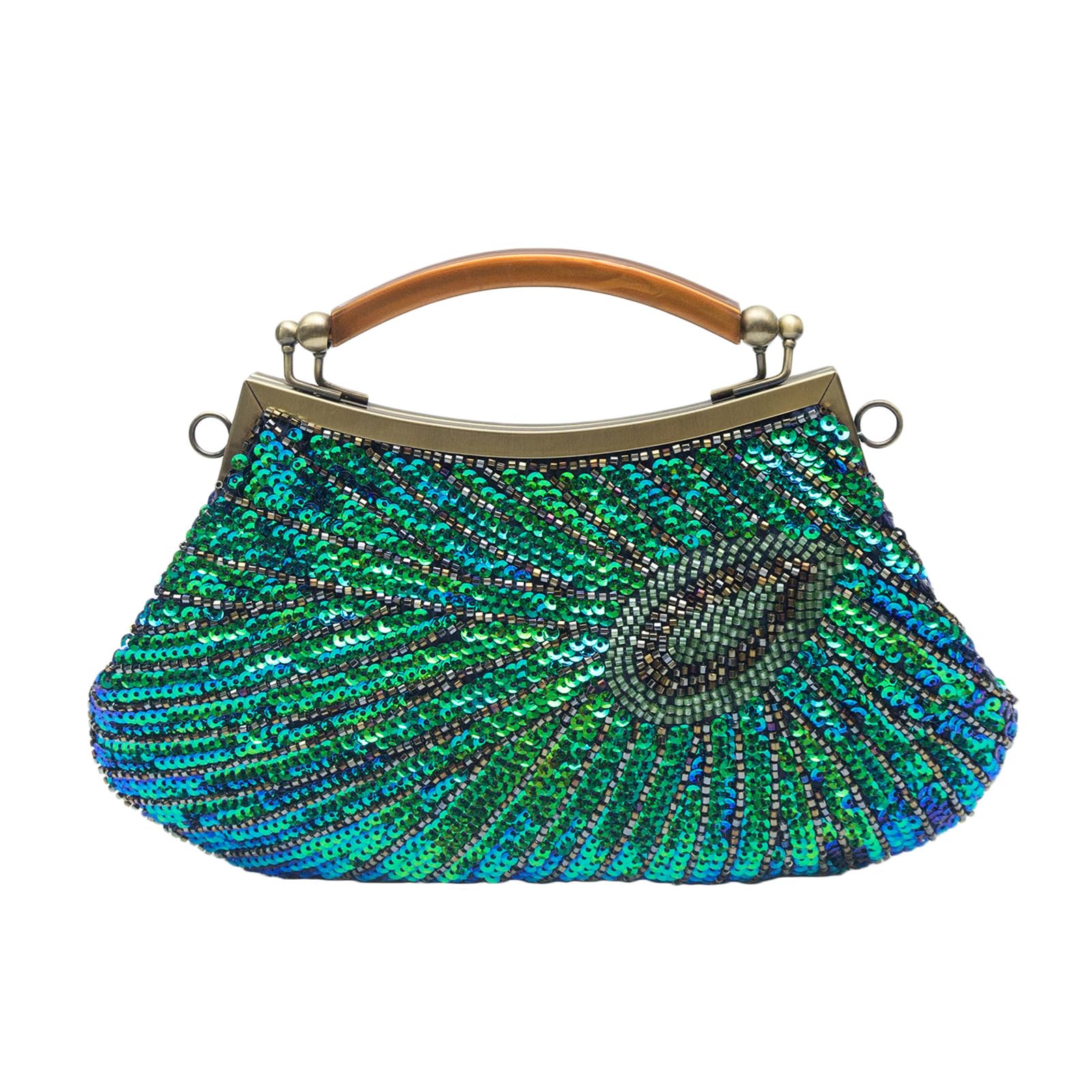 Sac de soirée paon pour femme : pochette de mariage verte à paillettes