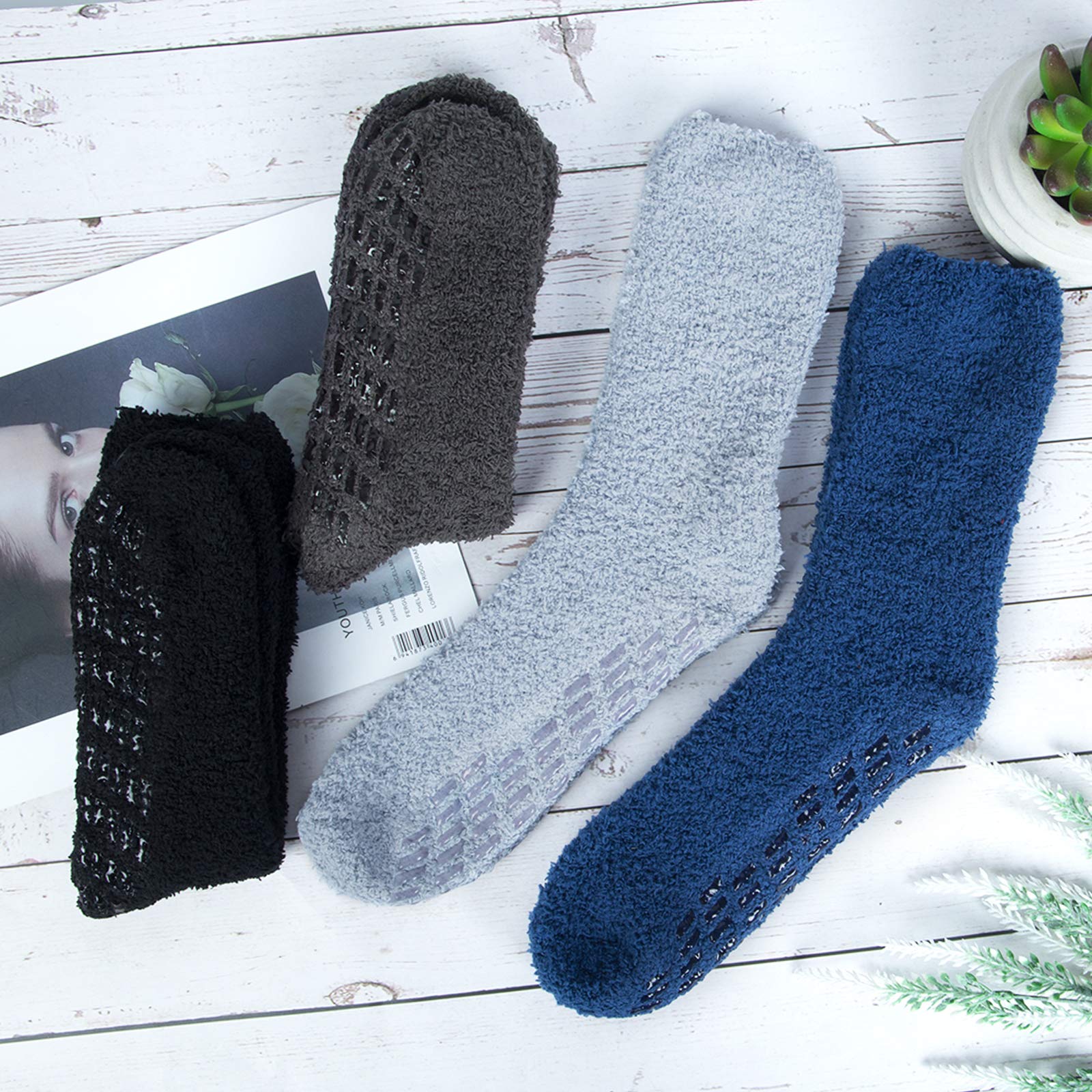 Chalier Cozy 4 Pares de Calcetines Mullidos Térmicos Antideslizantes de Invierno para Hombre y Mujer - Cálidos para el Hogar, Talla Única
