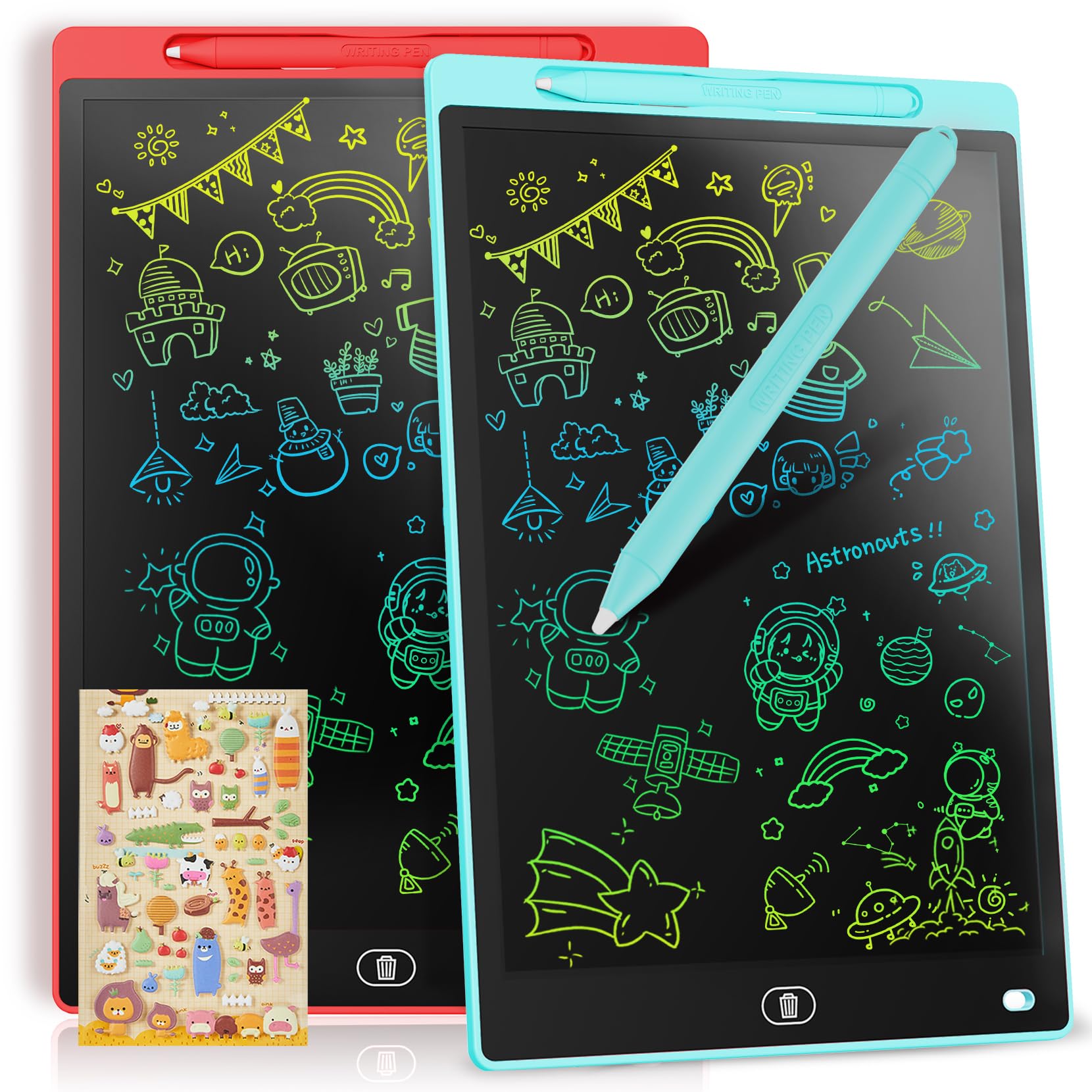 Genialba 2 Pack 10 Inch LCD Writing Board, Colourful LCD Writing Tablet, Electronic Graphic Tablet for Children's Games 2-7 Years, Blue & Red