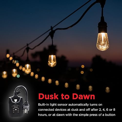 Miniatura 5 de UltraPro Temporizador para exteriores, del atardecer al amanecer, 2 tomas de tierra, digital, 8642 horas, ideal para decoración de temporada,