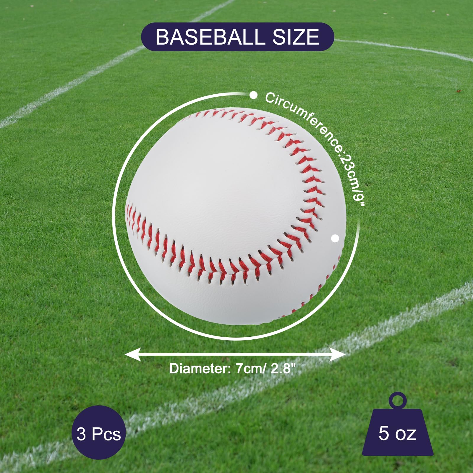 PATIKIL 9 Inch Baseball 3 Pack Hard Baseballs Bulk Standard Size Adult Leather Practice Training Baseball Unmarked Baseballs for Pitching
