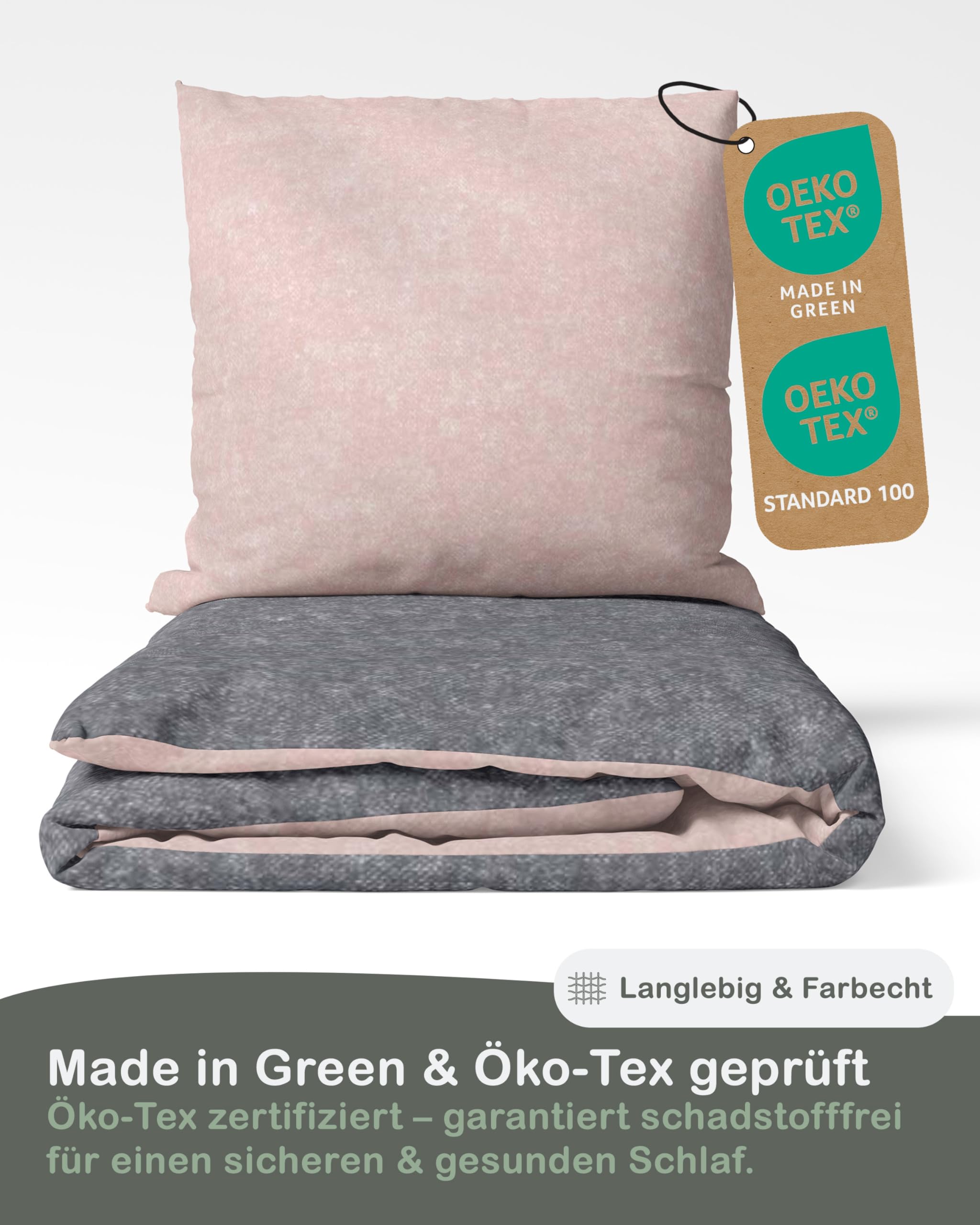 LINKHOFF Biber Bettwäsche 155x220 2tlg - Kuscheliges Bettwäsche-Set Rosa Anthrazit Unifarben - Winterbettwäsche 100% Baumwolle - Kissenbezug + Bettbezug