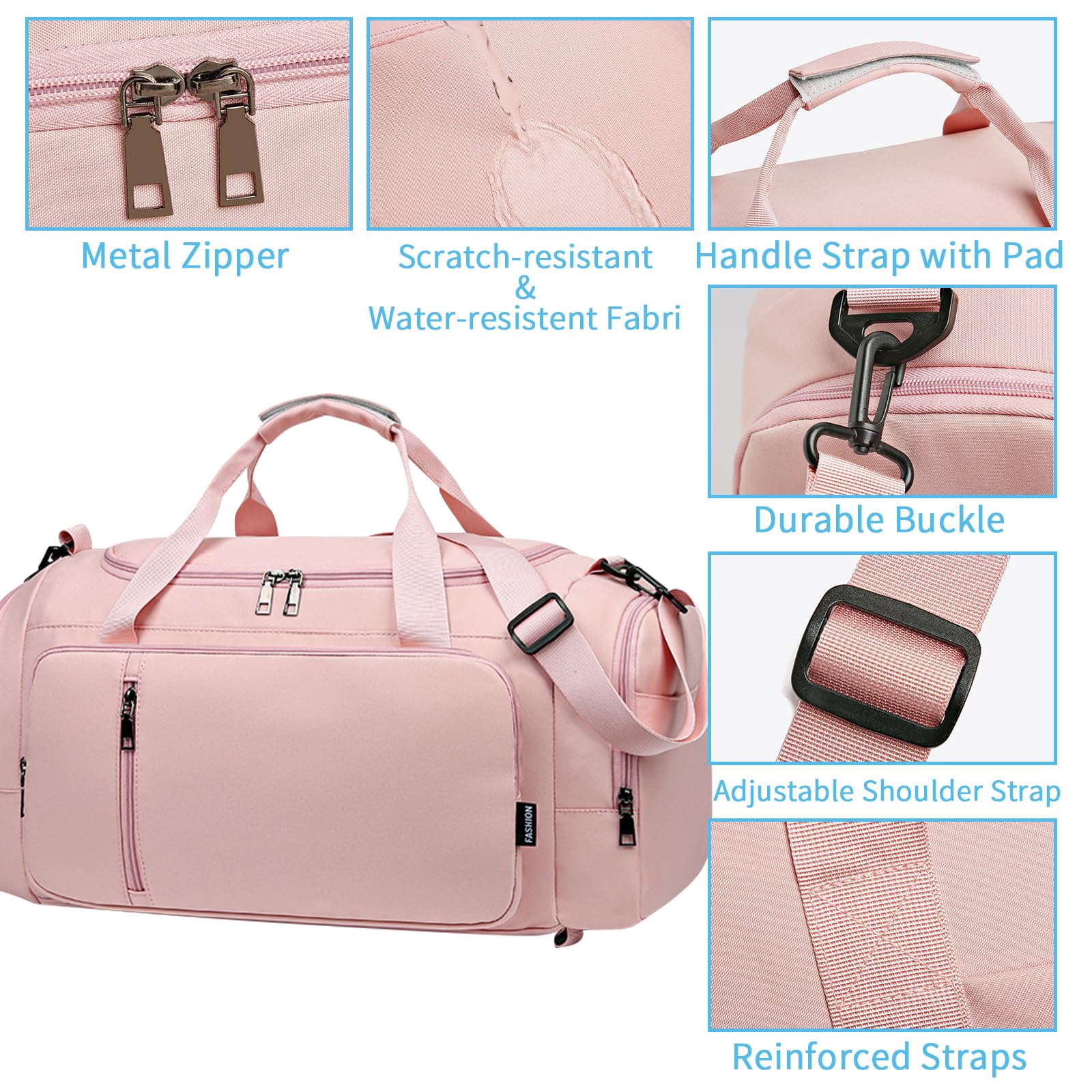 Duffle Bag for Women Travel Duffel Bag with Shoe Compartment Wet Pocket Weekend Duffel Bag Hospital Duffel Bag for Travel 30L, Pink, Travel bag - 4