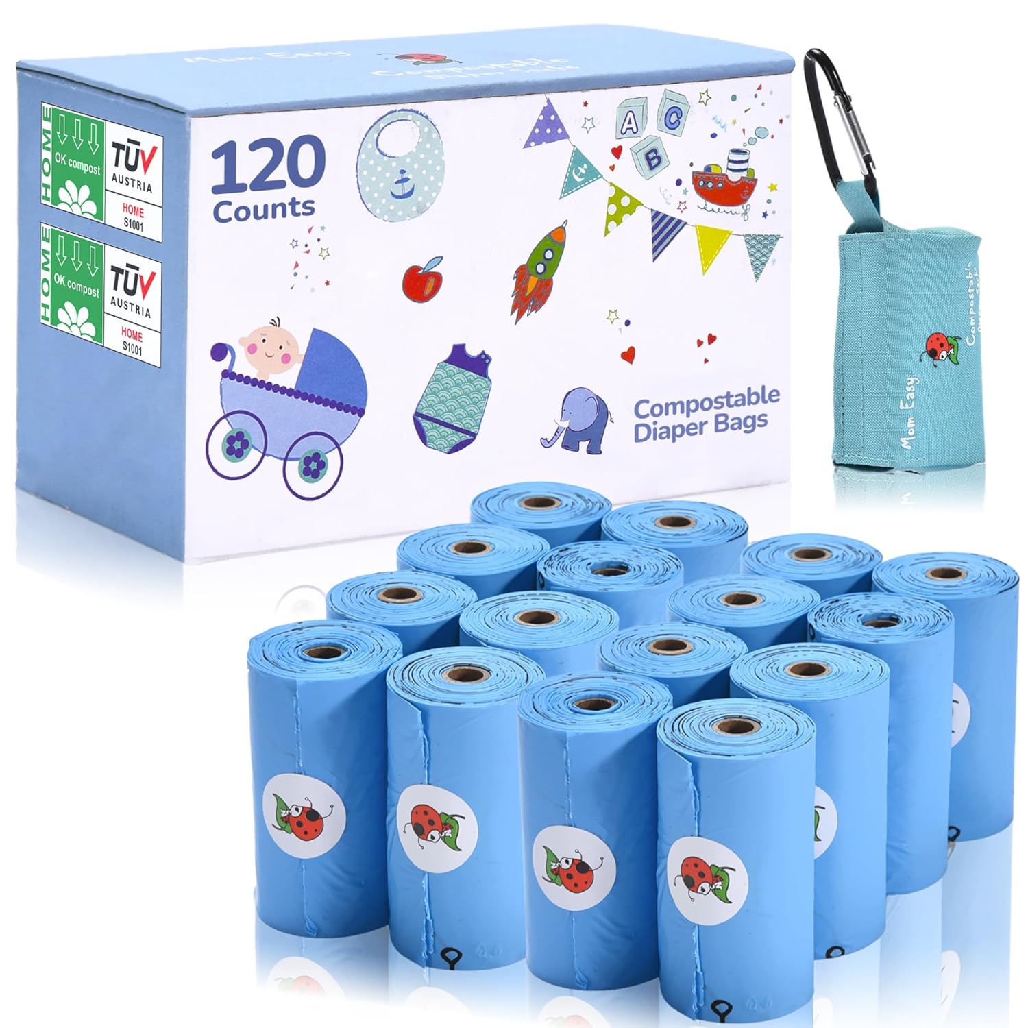 MOM EASY Compostable Diaper Disposable Bags With Dispenser