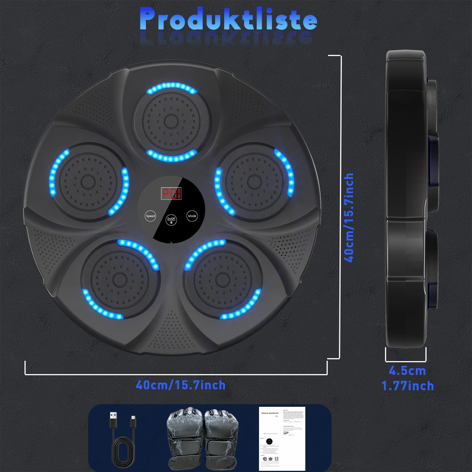 Music Boxing Machine, LED Licht Box Wand mit Musik Box Maschine mit Boxhandschuh, 9 Geschwindigkeitsmodi & Zählmodus Musik Power Boxing Boxautomat, Bluetooth Musical Boxmaschine für Kinder