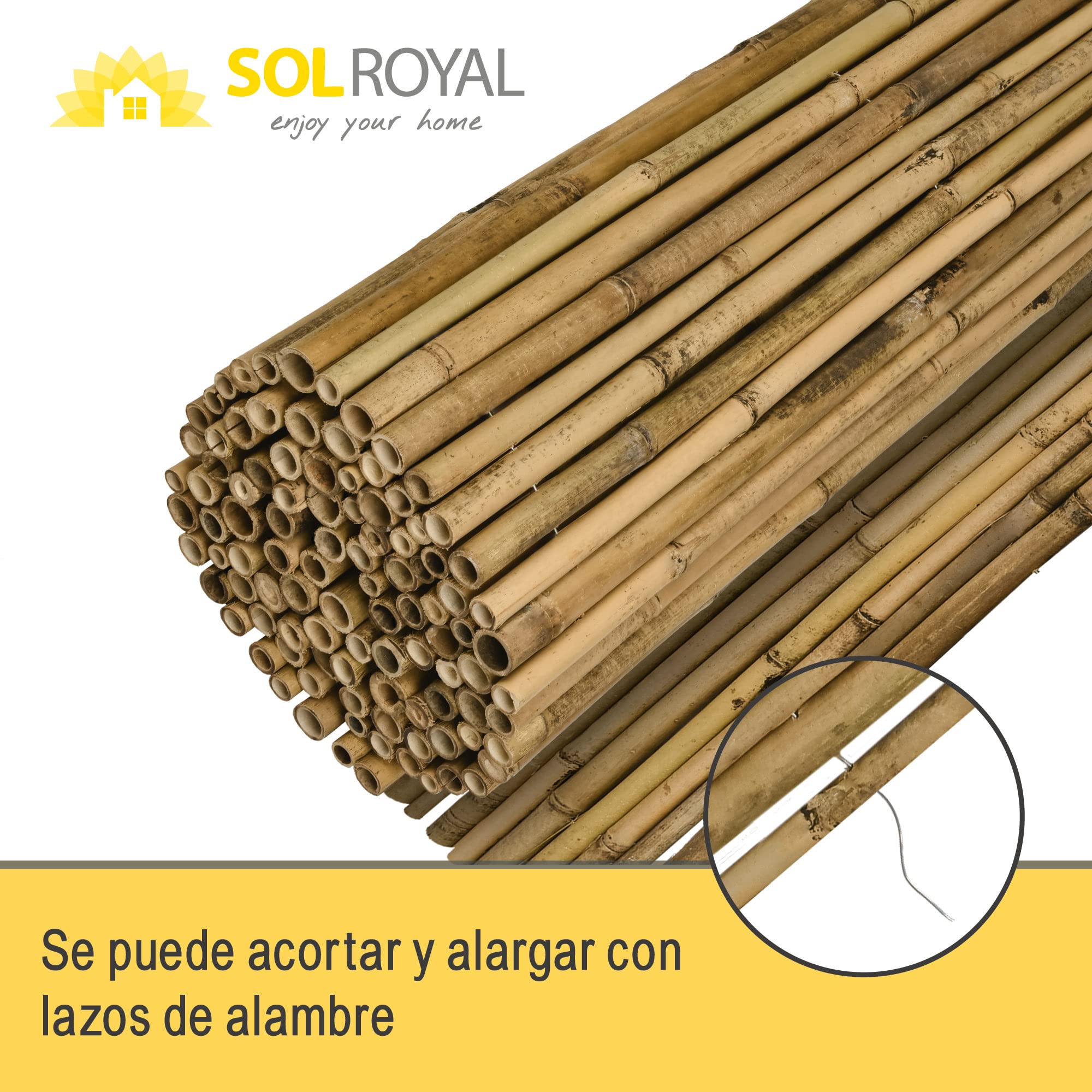 Sol Royal Valla de bambú Protectora SolVision B38 100 x 250 cm (A x L) Estera de privacidad Visual y Viento Natural Balcones terrazas Jardines barandas Cerca con cañas Gruesas