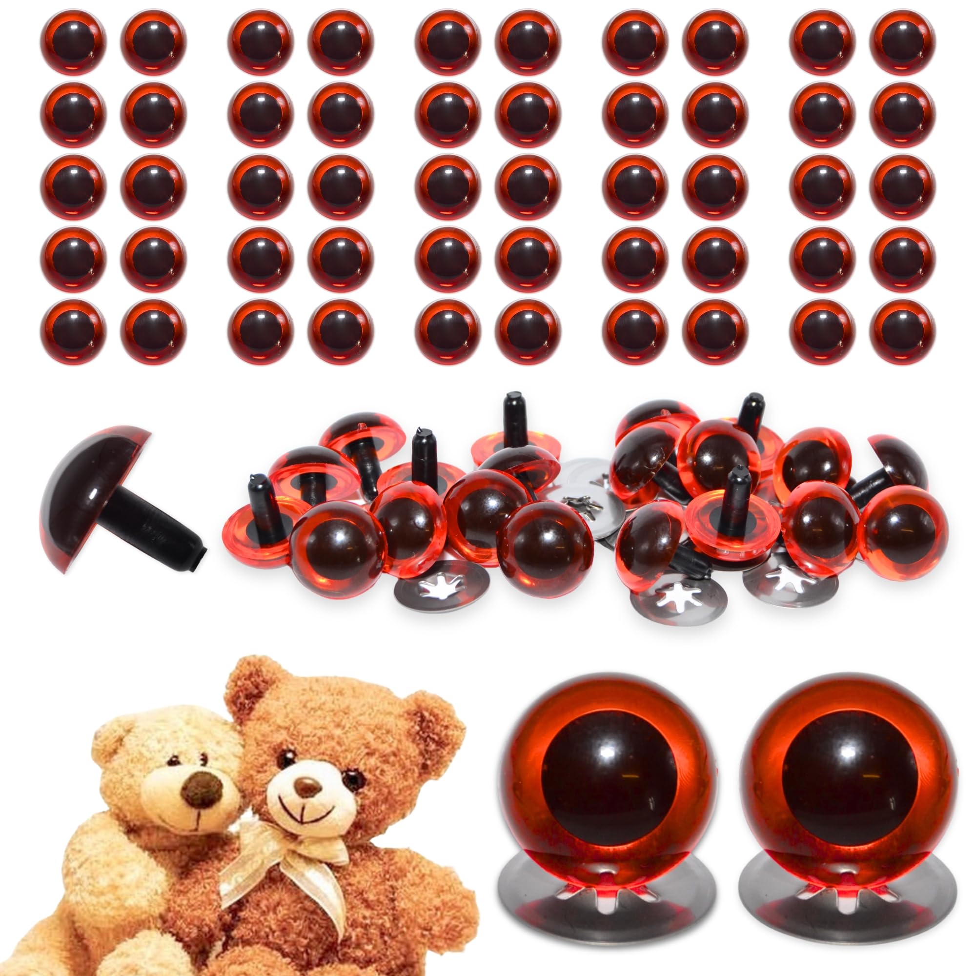 celloexpress 9mm Transparent Amber Crystal Eyes with Metal Backs - Safety Eyes for Soft Toy Teddy Bear Animal Making (Pack of 50 Pairs)