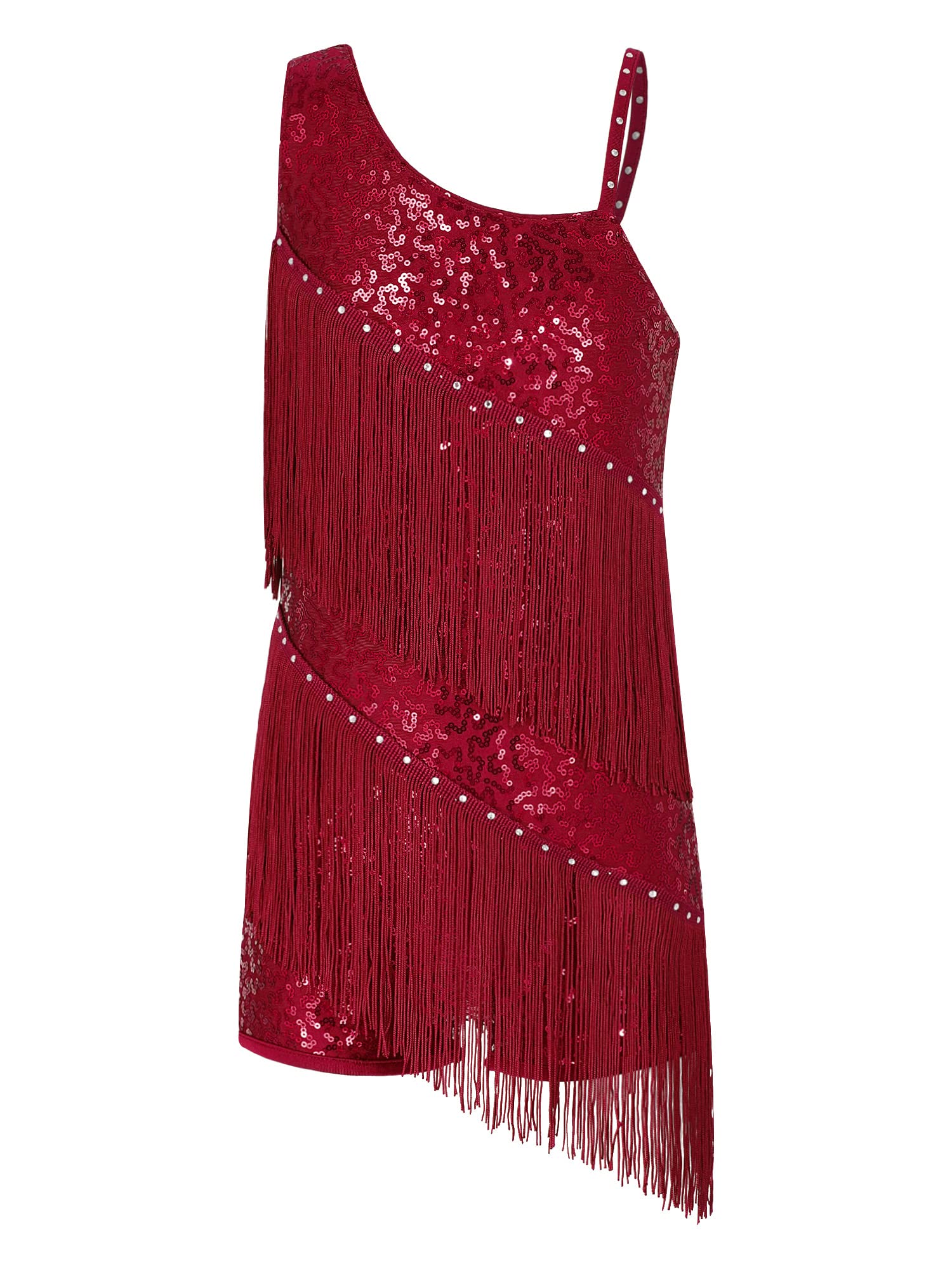Alvivi Vestido Flecos de Baile Latino para Niña Maillot Lentejuelas de Patinaje Artístico Mono de Danza Competición Disfraz Bailarina 5-16 Años