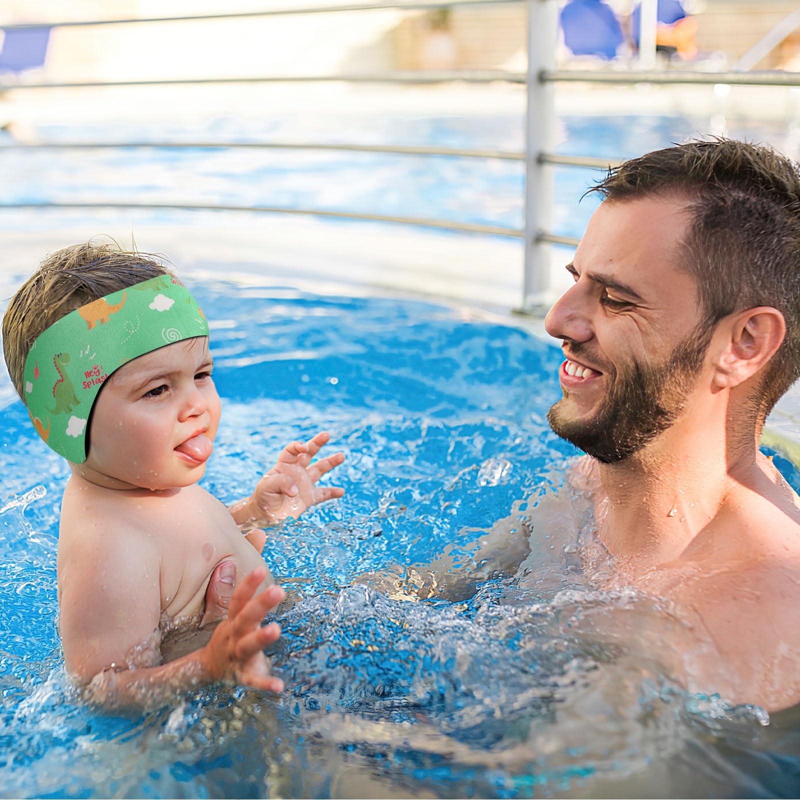 HeySplash Banda para Cabeza de Natación de Neopreno para Niños, Diadema de Oídos Ajustable y Antideslizante Buena Elasticidad para Surf Buceo Boga y Rafting, Talla M, Dinosaurio