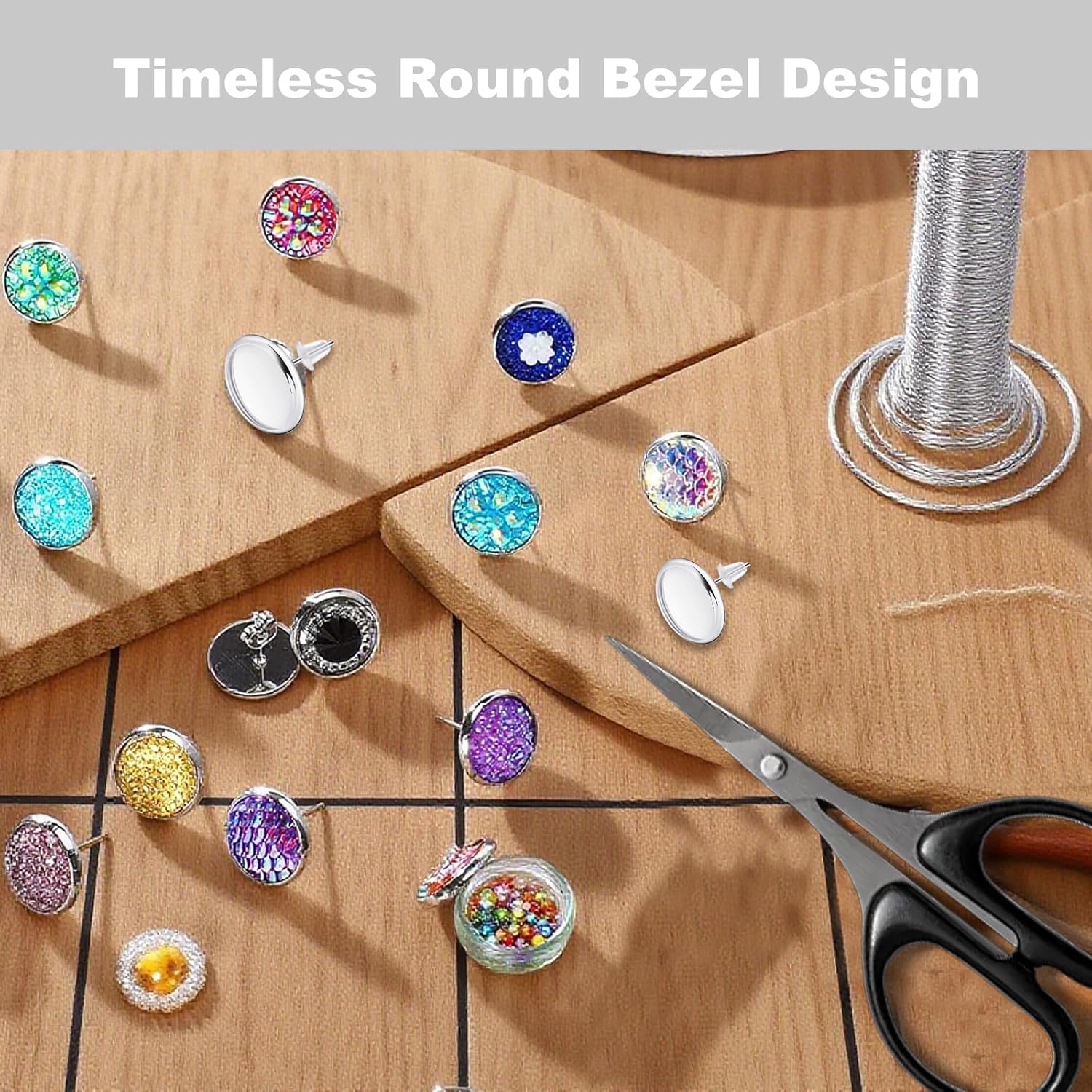 OKKRMGZ 150Pcs Stud Earring Kit for Jewelry Making Includes 50 Stainless Steel Blank Bezel Bases 50 Earring Posts 50 Backs DIY Cabochon Supplies to Make Your Own Resin Studs and Earrings - Image 5