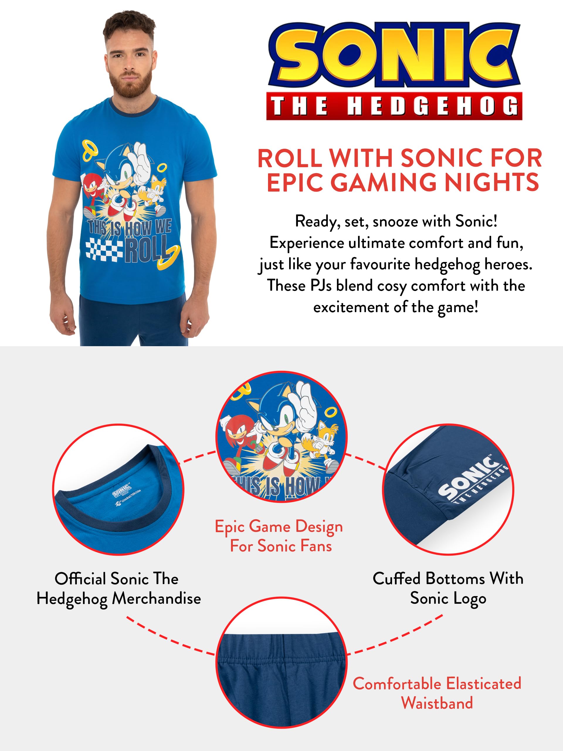 Piżama Sonic the Hedgehog | Męskie Pizamy Sonic | Zestawy Pizam Męskich z Bawełny | Oficjalny Merchandise | Rozmiary od Small do XX-Large