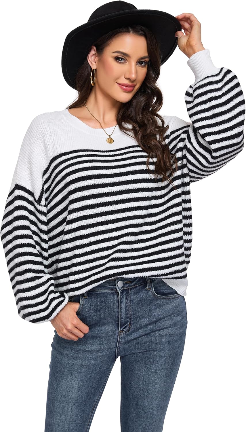 Women Casual Long Sleeve Sweater 2025 Fall Winter Ribbed Knit Pullover Loose Crewneck Sweater Jumper Tops - Image 4