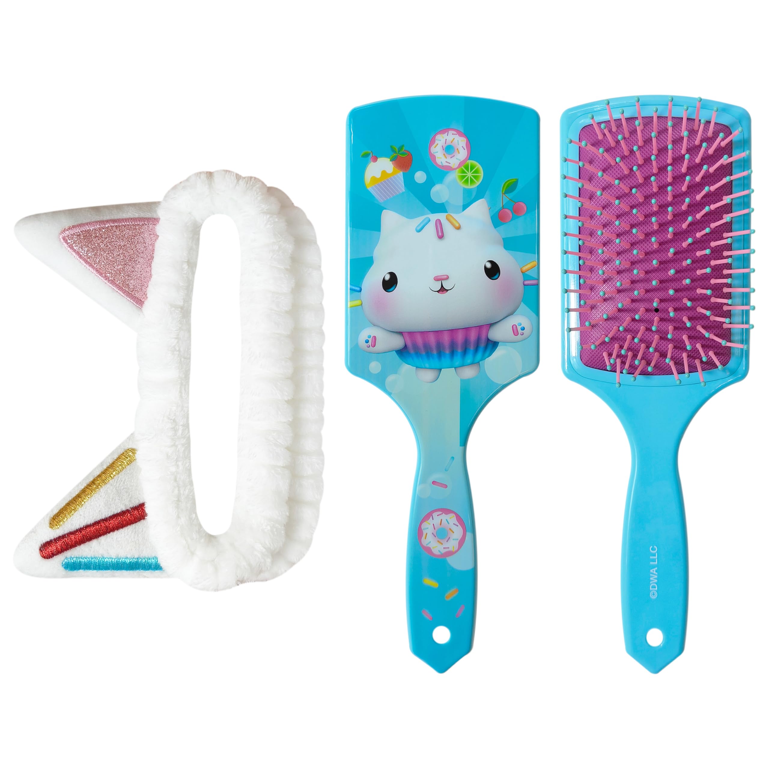LUV HER Kids Hair Brush & Spa Headband Set for Girls - with Gabby's Dollhouse characther Cakey - Fun Grooming Kit for Detangling, Styling & Skincare - Soft & Stretchy One Size, Ages 3+