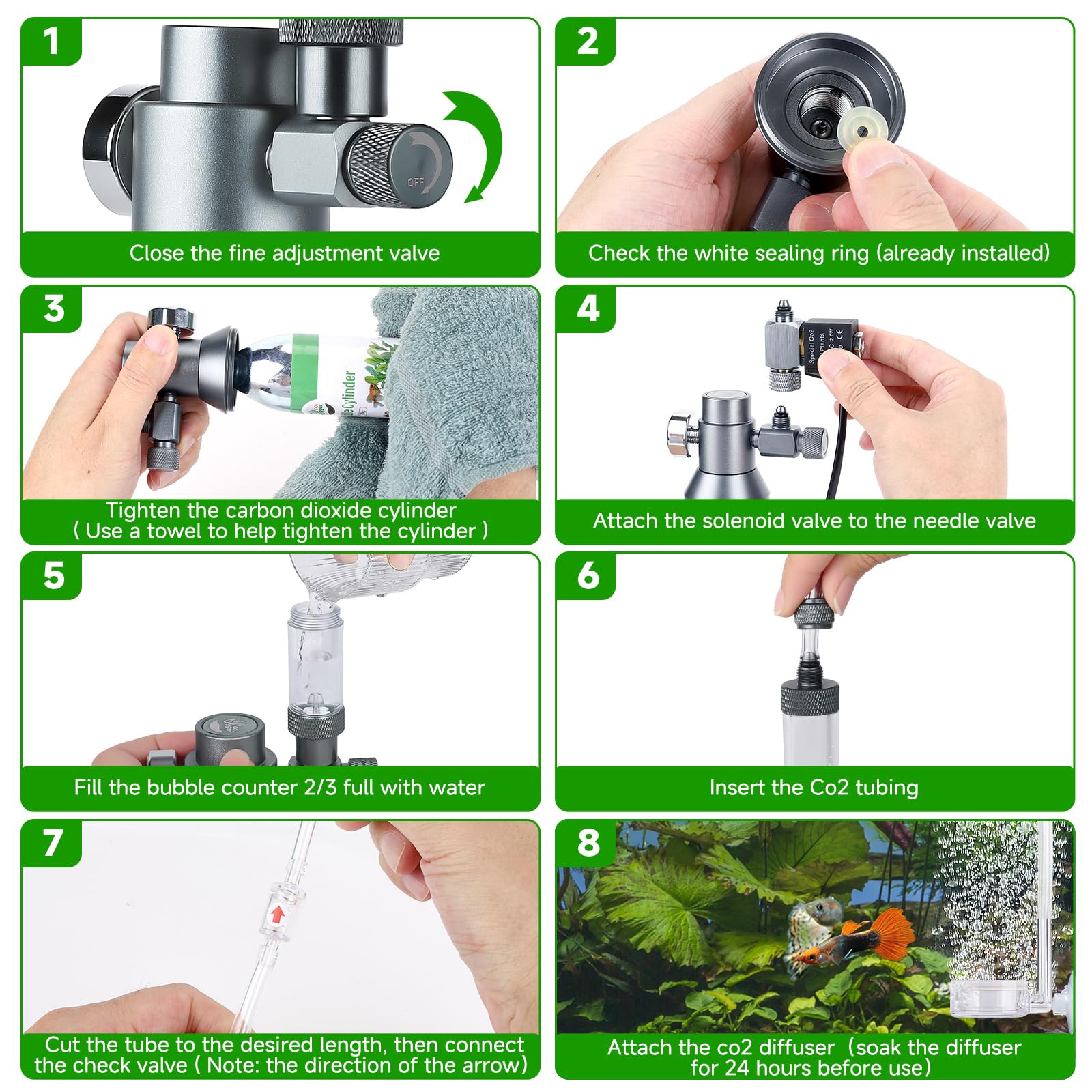 Regulador de CO2 de escritorio con cartucho de CO2 desechable de 80 g con válvula solenoide, sistema completo de CO2 de acuario, compatible con rosca de 5/8 pulgadas para nano acuarios