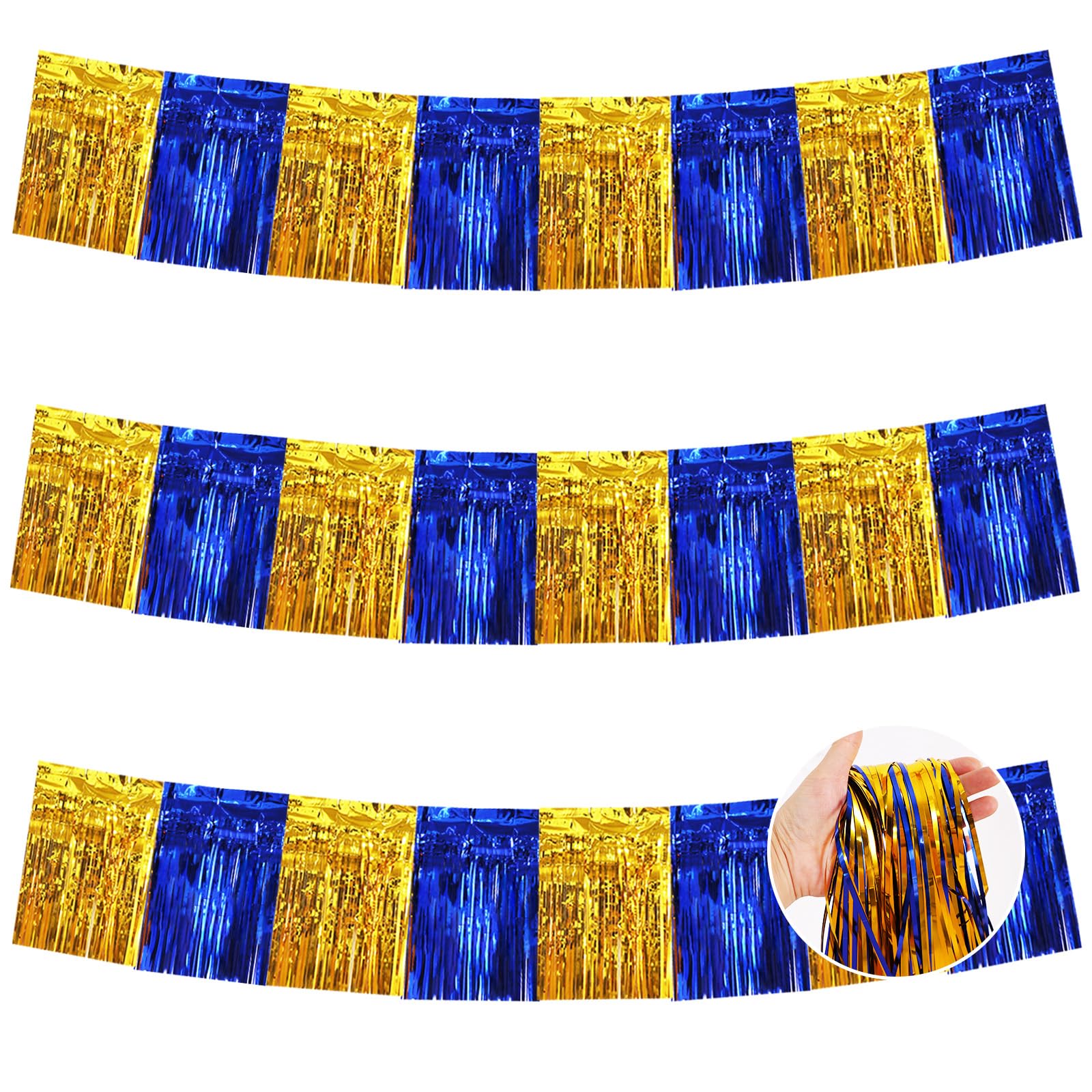 BEISHIDA Blue Gold Fringe Garland Banner 30ft Wall Tinsel Foil Streamers