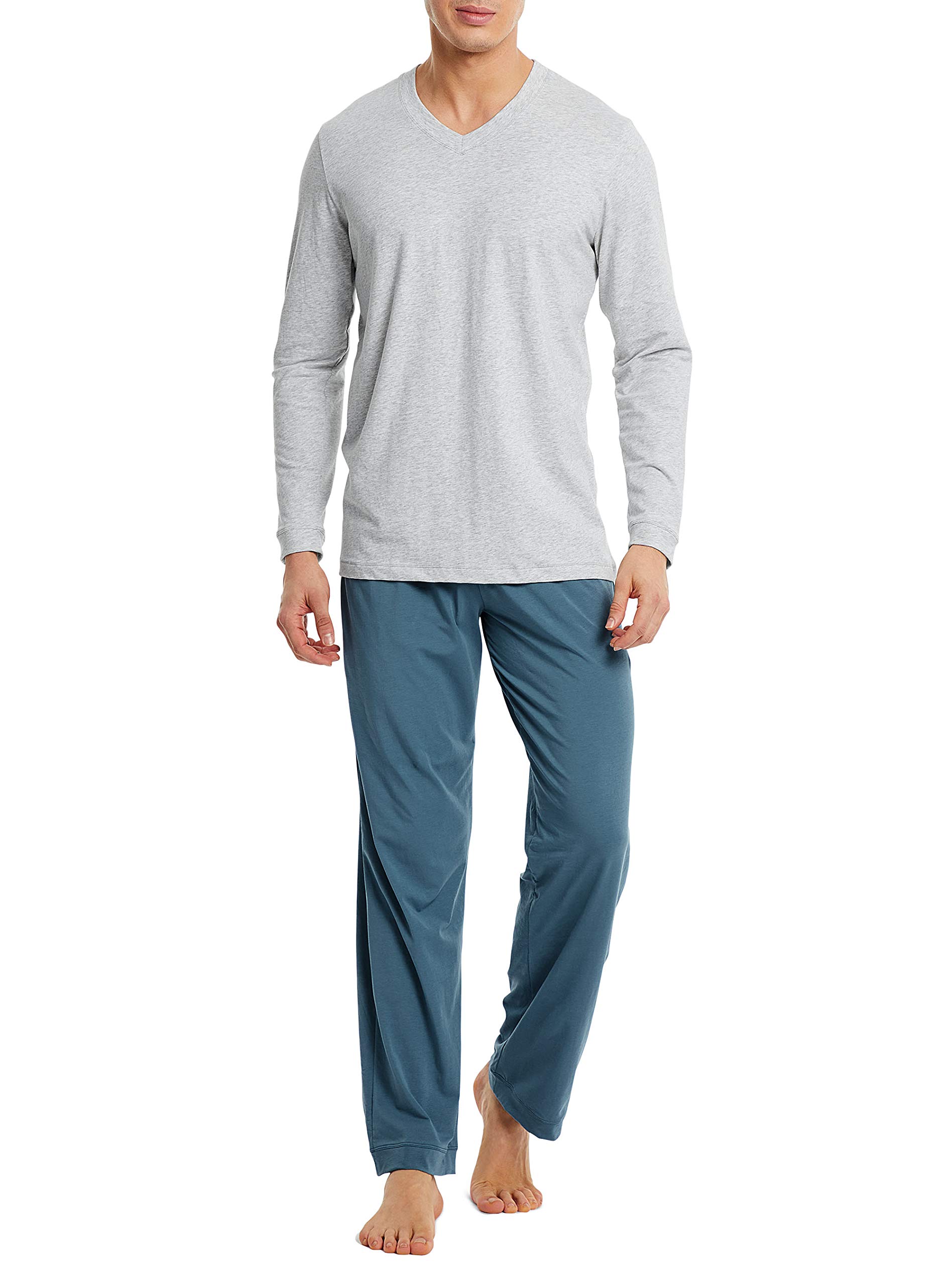 Men's Cotton PJs Heather Striped Sleepwear Lounge Wear Top & Bottom Pajama Set