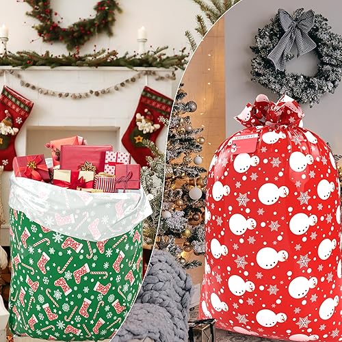 Miniatura 5 de TranquilBliss Bolsas grandes de regalo de Navidad, 2 bolsas de gran tamaño de 60 x 72 pulgadas con etiqueta y corbata para regalos de Navidad,