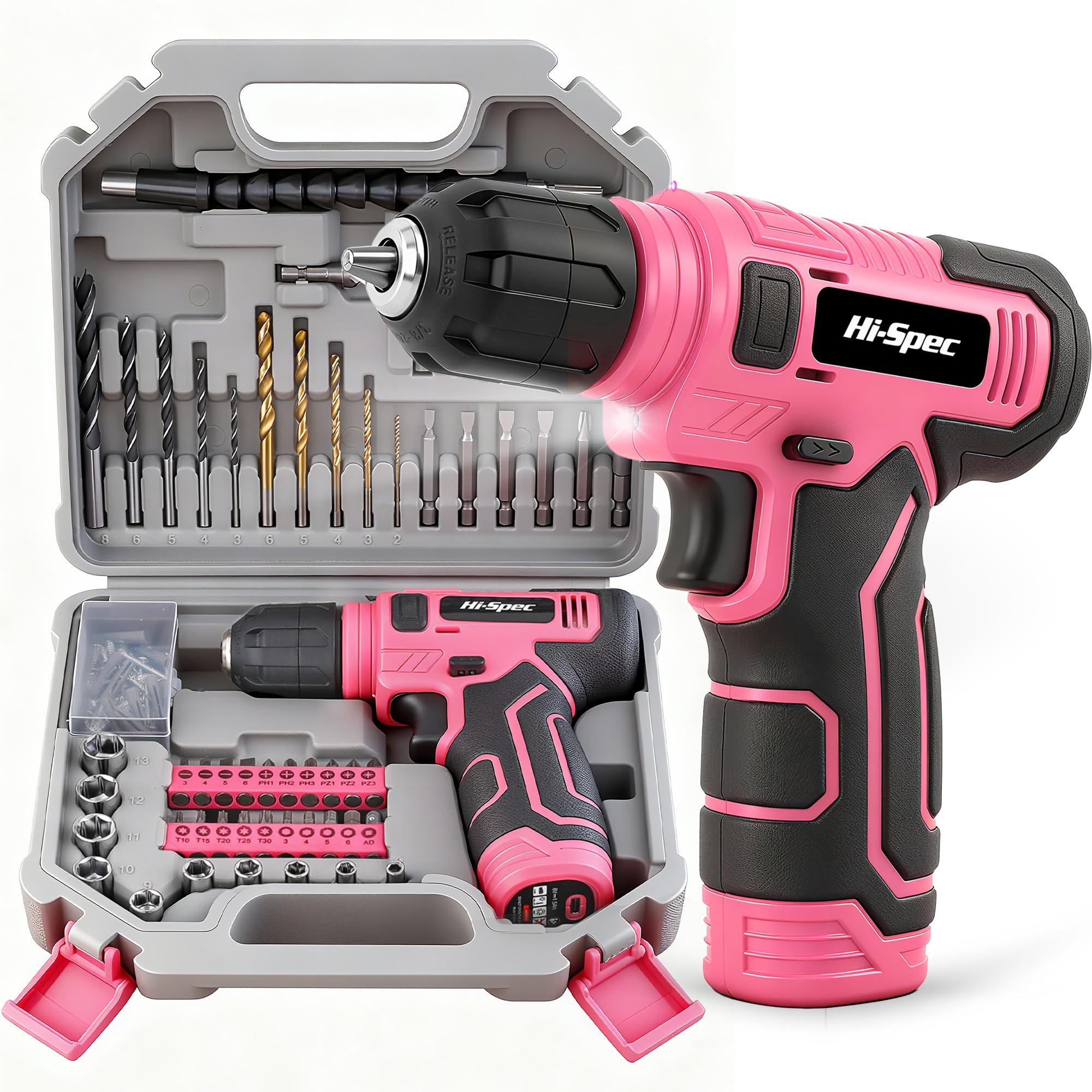 Hi-Spec Roze Power Boor-8V Draadloze Boor Kit met 110pcs Bit Set