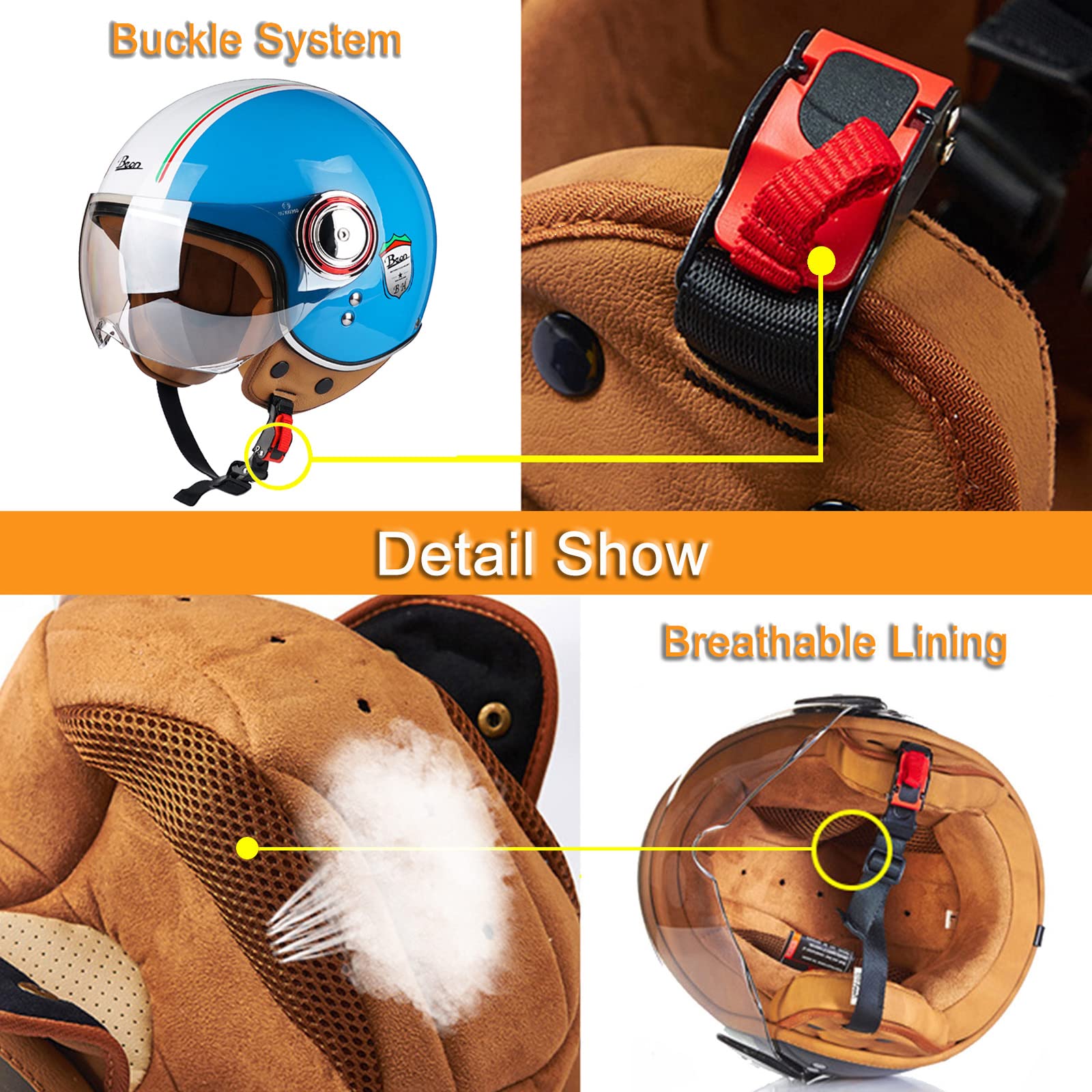 Casque Moto Vintage Ouvert - Demi-casque Jet ECE Homologué, Avec Visière Pare-soleil !