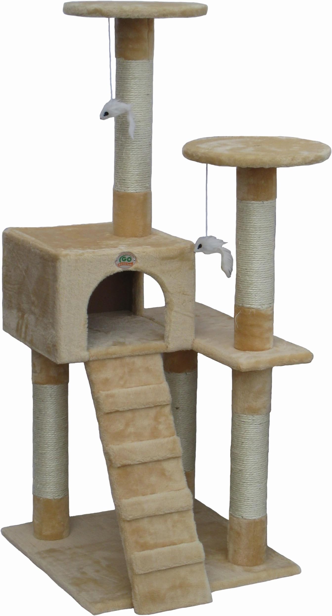 Go Pet Club 52" Compact Cat Tree Kitty Tower Kitten Condo House Furniture with Toys and Ladder for Indoor Cats, Beige