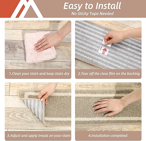 Miniatura 5 de COSY HOMEER Peldaños suaves para escaleras, 15 unidades, antideslizantes, de 28 x 9 pulgadas, para interiores en peldaños de madera, alfombras